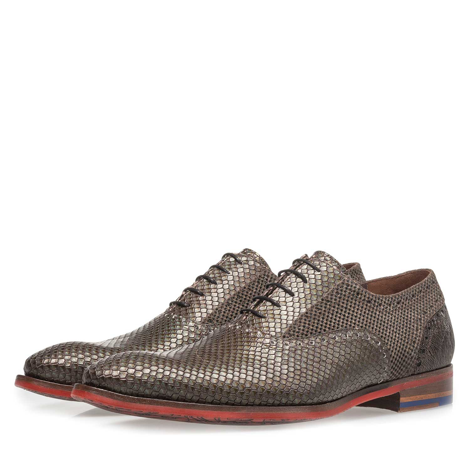19117/03 - Premium dark brown calf leather lace shoe with metallic print 19117/03 - Premium dark brown calf leather lace shoe with metallic print