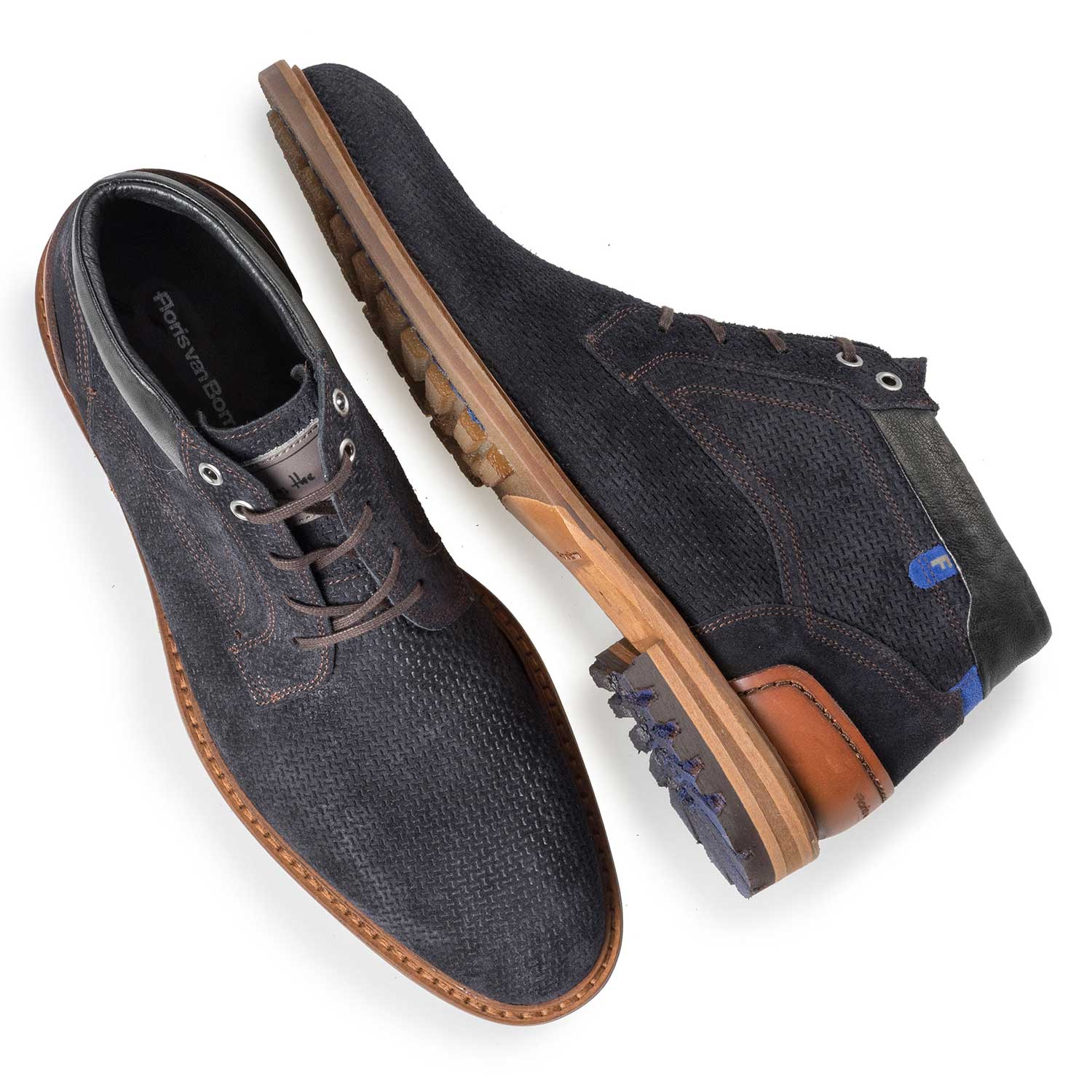 10228/04 - Dark blue suede leather lace boot with structural pattern 10228/04 - Dark blue suede leather lace boot with structural pattern