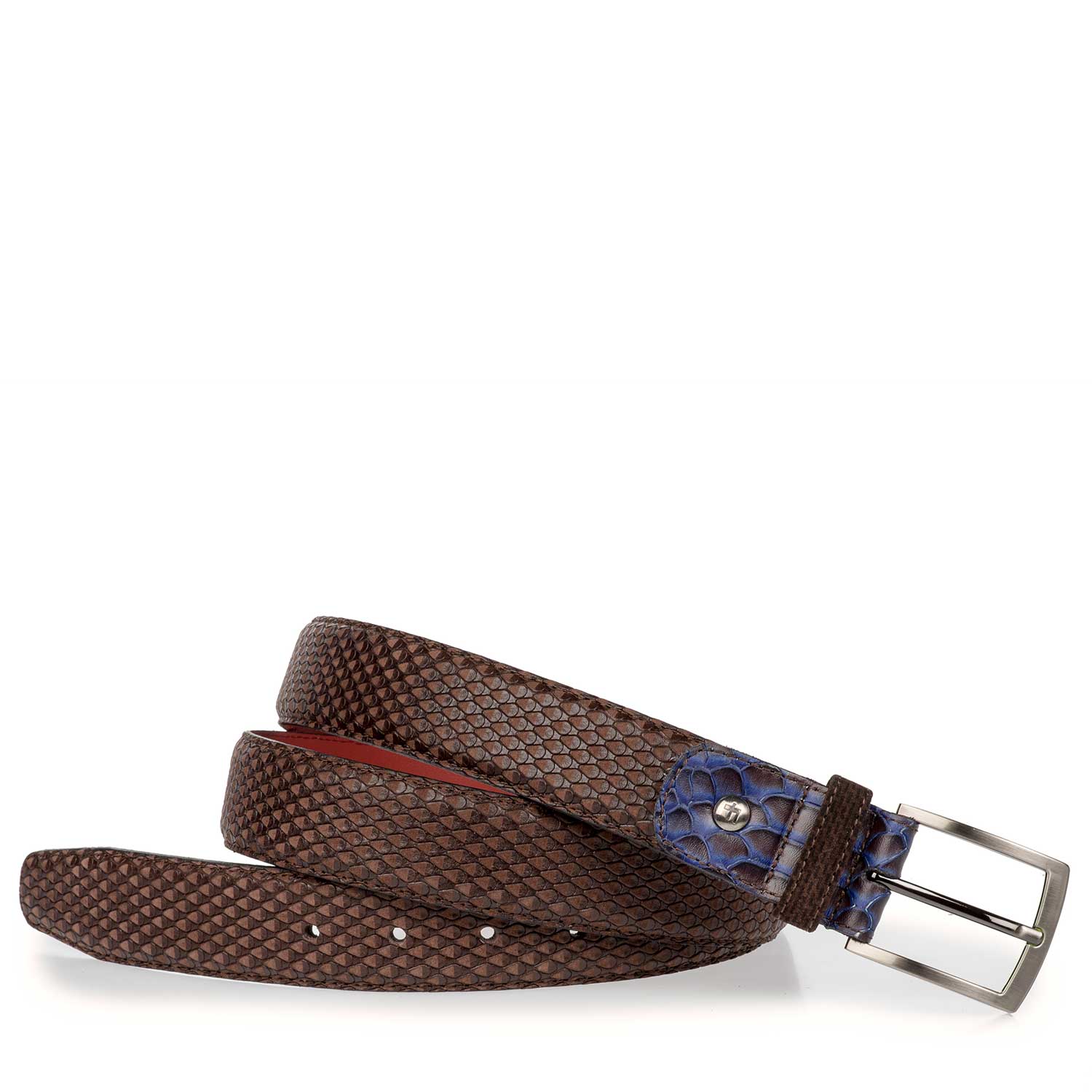 75188/16 - Brown nubuck leather belt with snake print 75188/16 - Brown nubuck leather belt with snake print