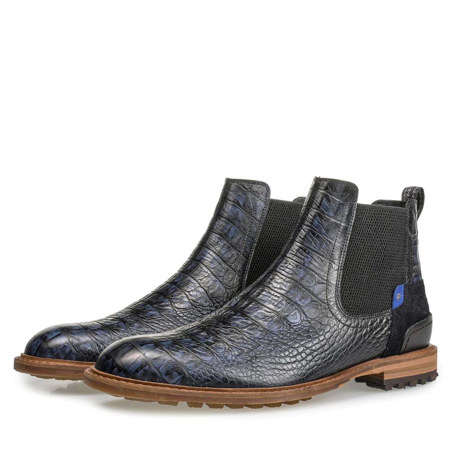 10230/13 - Blauwe leren chelsea boot met crocoprint 10230/13 - Blauwe leren chelsea boot met crocoprint