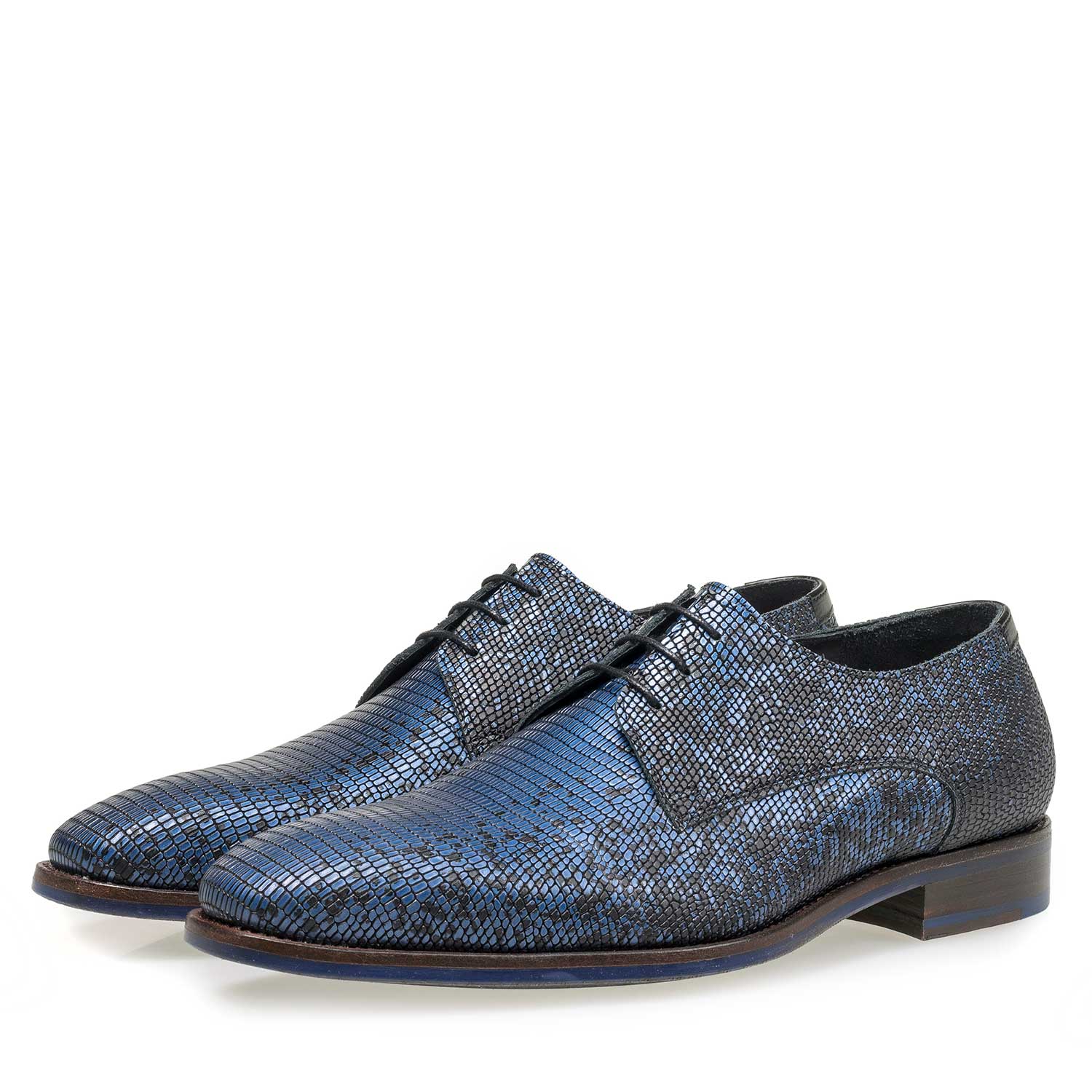 18097/01 - Premium zwarte veterschoen met blauwe metallic print 18097/01 - Premium zwarte veterschoen met blauwe metallic print