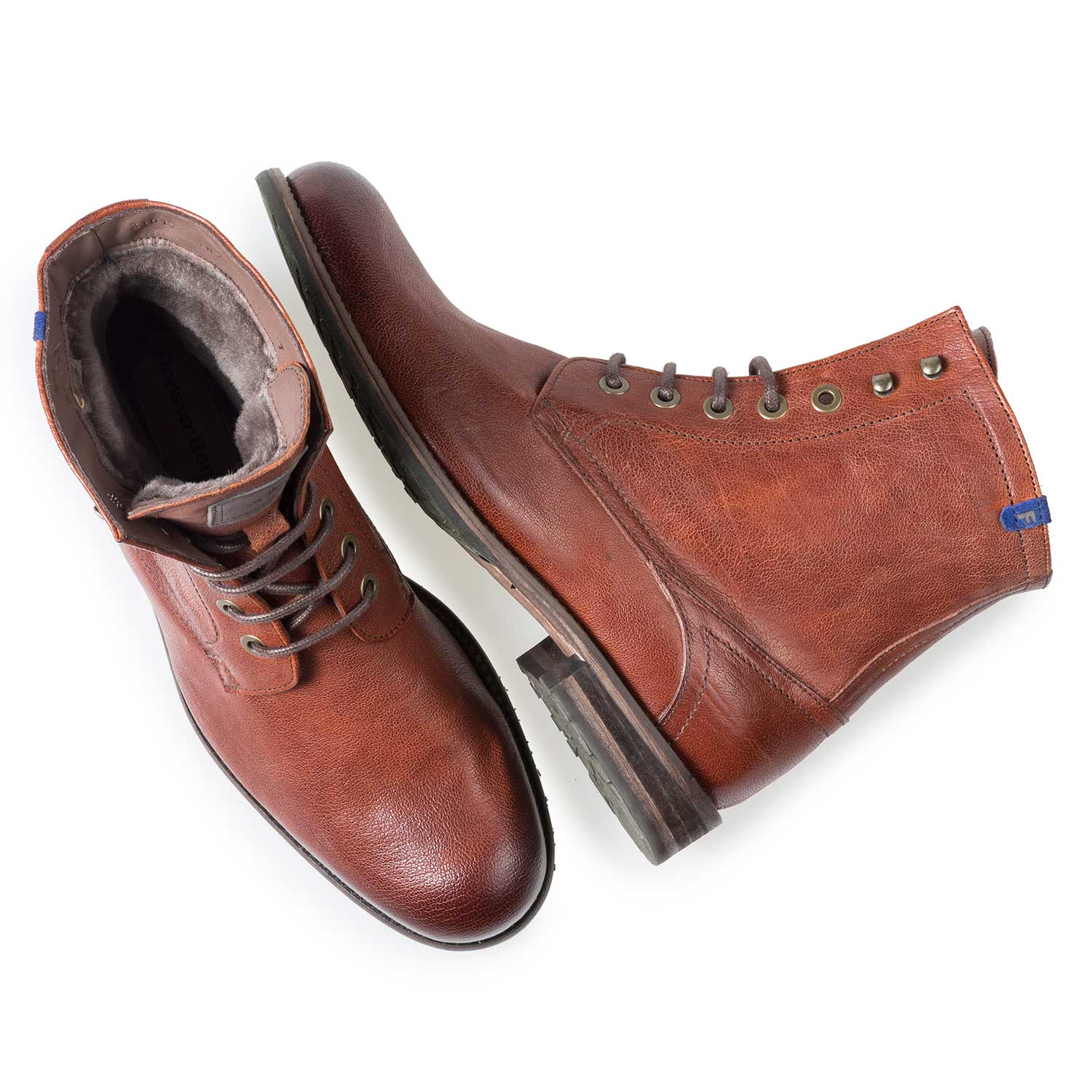 10751/14 - Wol gevoerde cognac leren veterboot 10751/14 - Wol gevoerde cognac leren veterboot