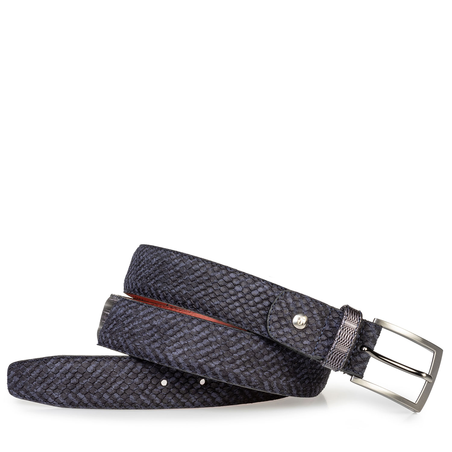 75188/78 - Suède riem blauw met zwarte print 75188/78 - Suède riem blauw met zwarte print