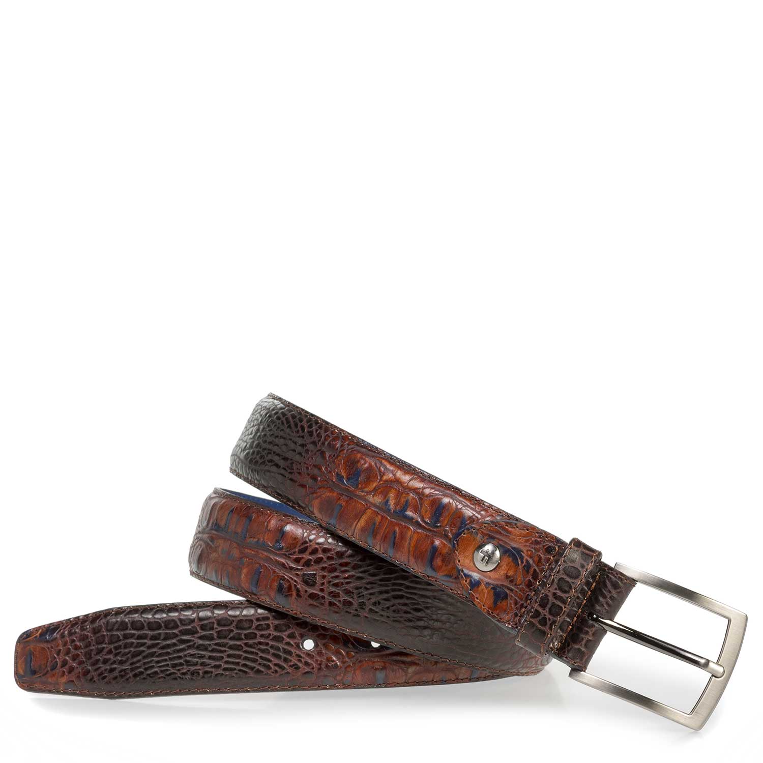 75201/32 - Leren riem met crocoprint cognac 75201/32 - Leren riem met crocoprint cognac