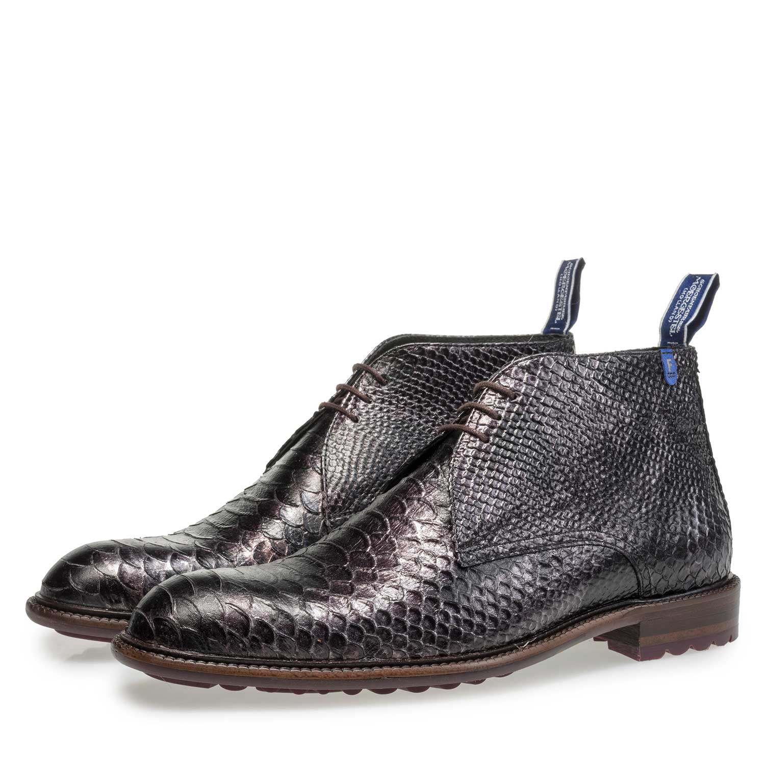 10203/12 - Grijze kalfsleren snakeprint veterboot 10203/12 - Grijze kalfsleren snakeprint veterboot