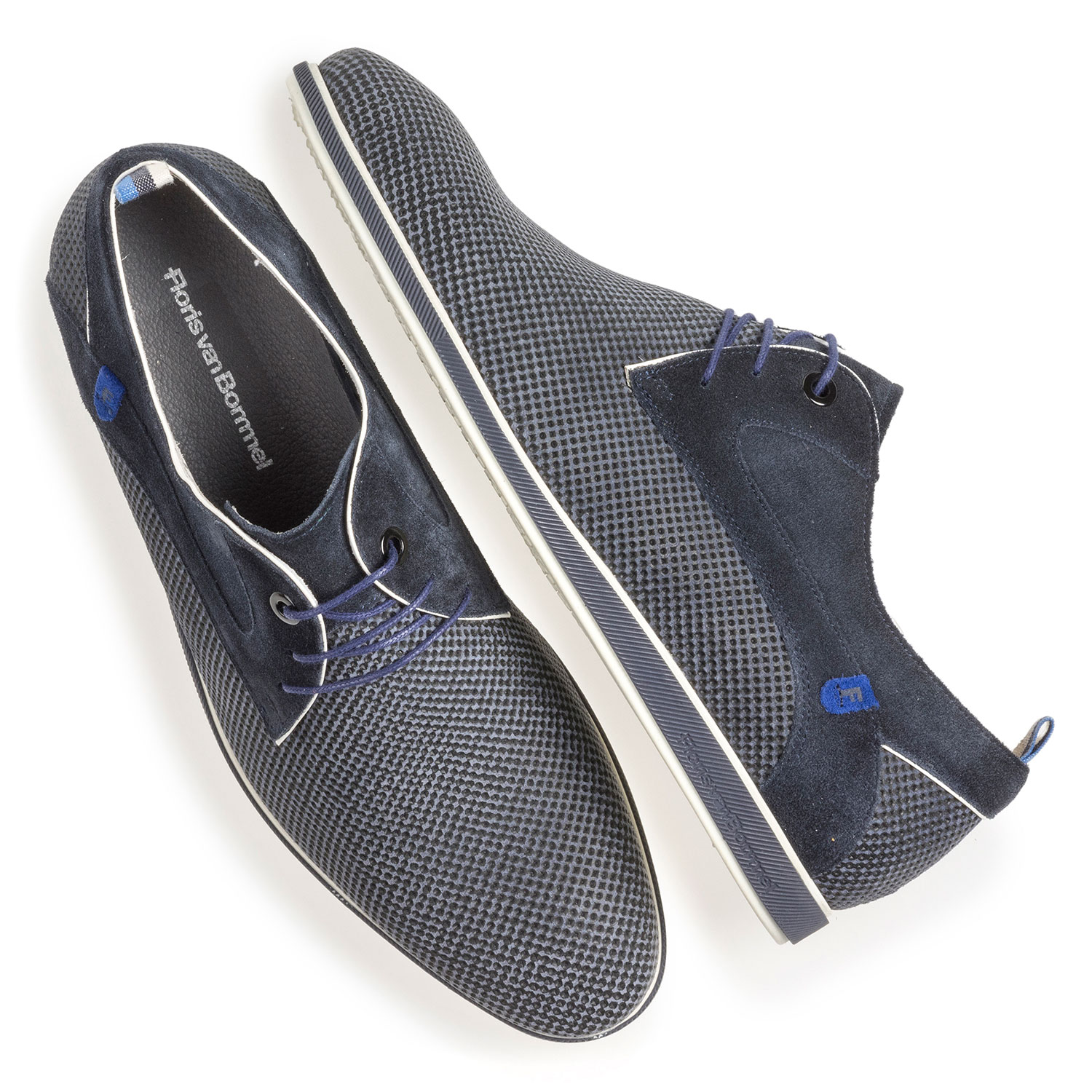18201/13 - Blue suede leather lace shoe with print 18201/13 - Blue suede leather lace shoe with print