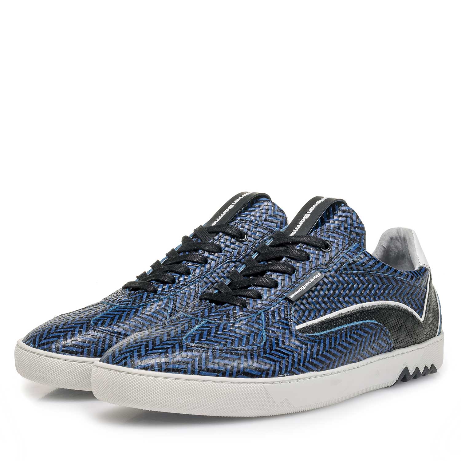 16342/06 - Blauwe leren sneaker met visgraatdessin 16342/06 - Blauwe leren sneaker met visgraatdessin
