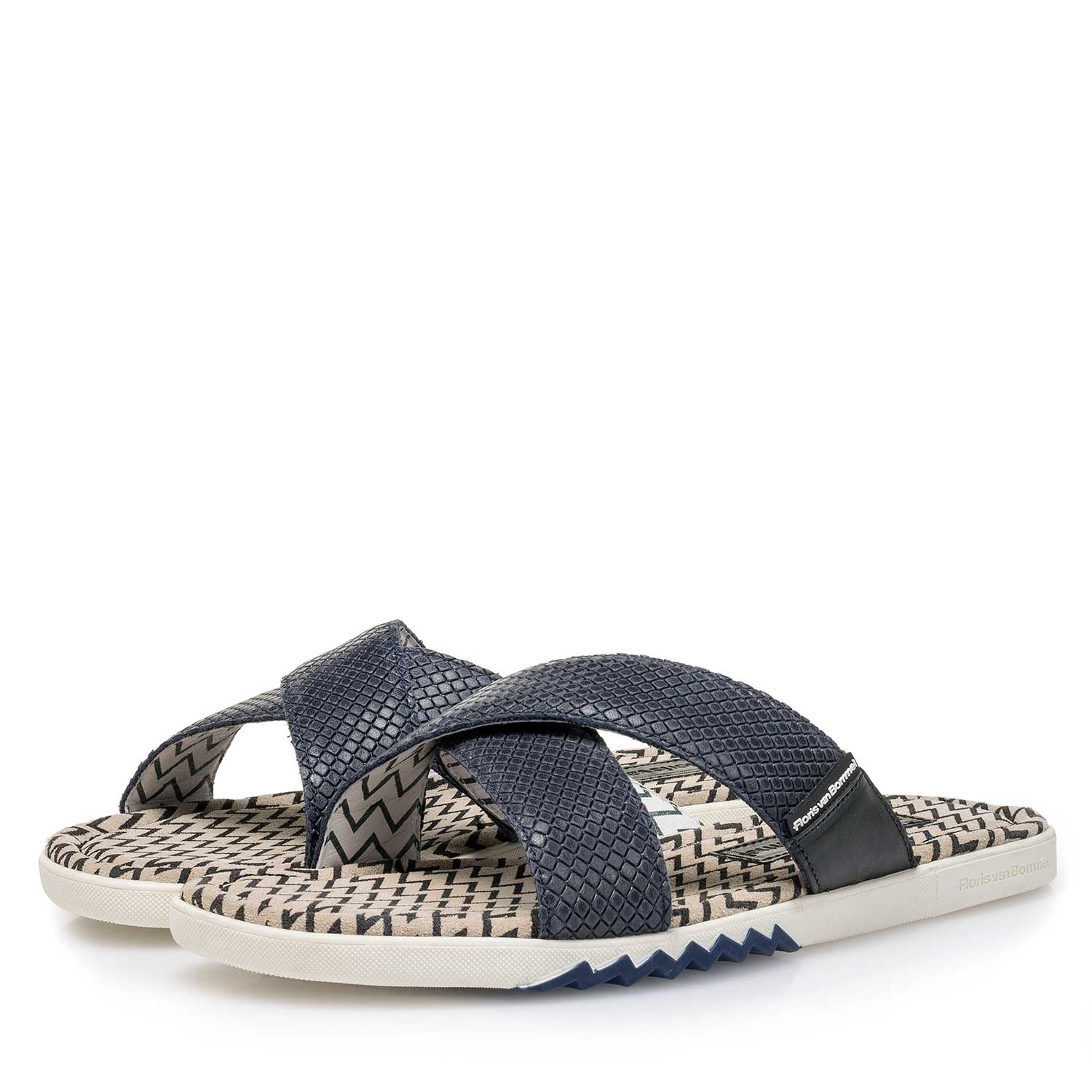 20200/00 - Blauwe leren slipper met dessin 20200/00 - Blauwe leren slipper met dessin