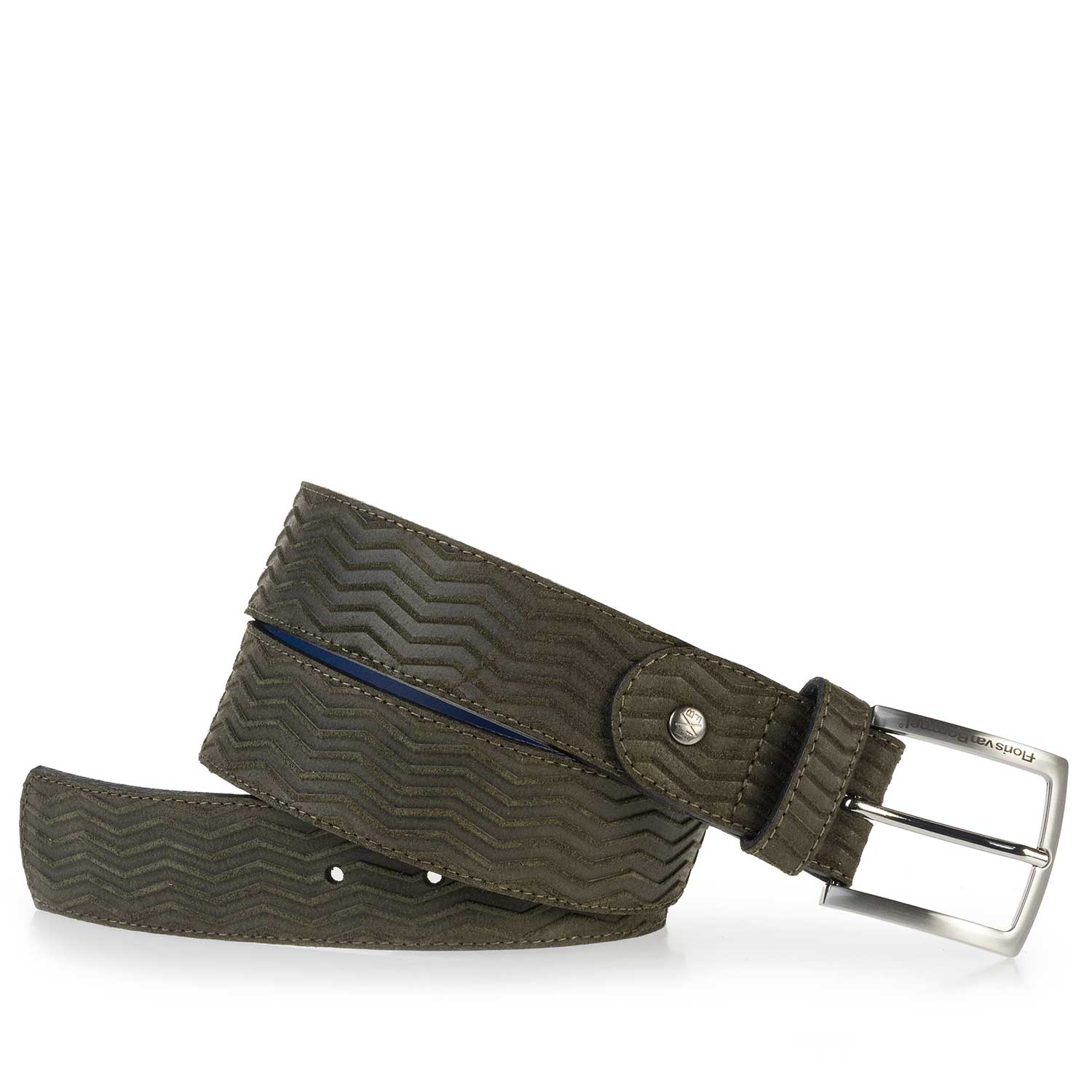 75184/15 - Olive green, printed suede leather belt 75184/15 - Olive green, printed suede leather belt