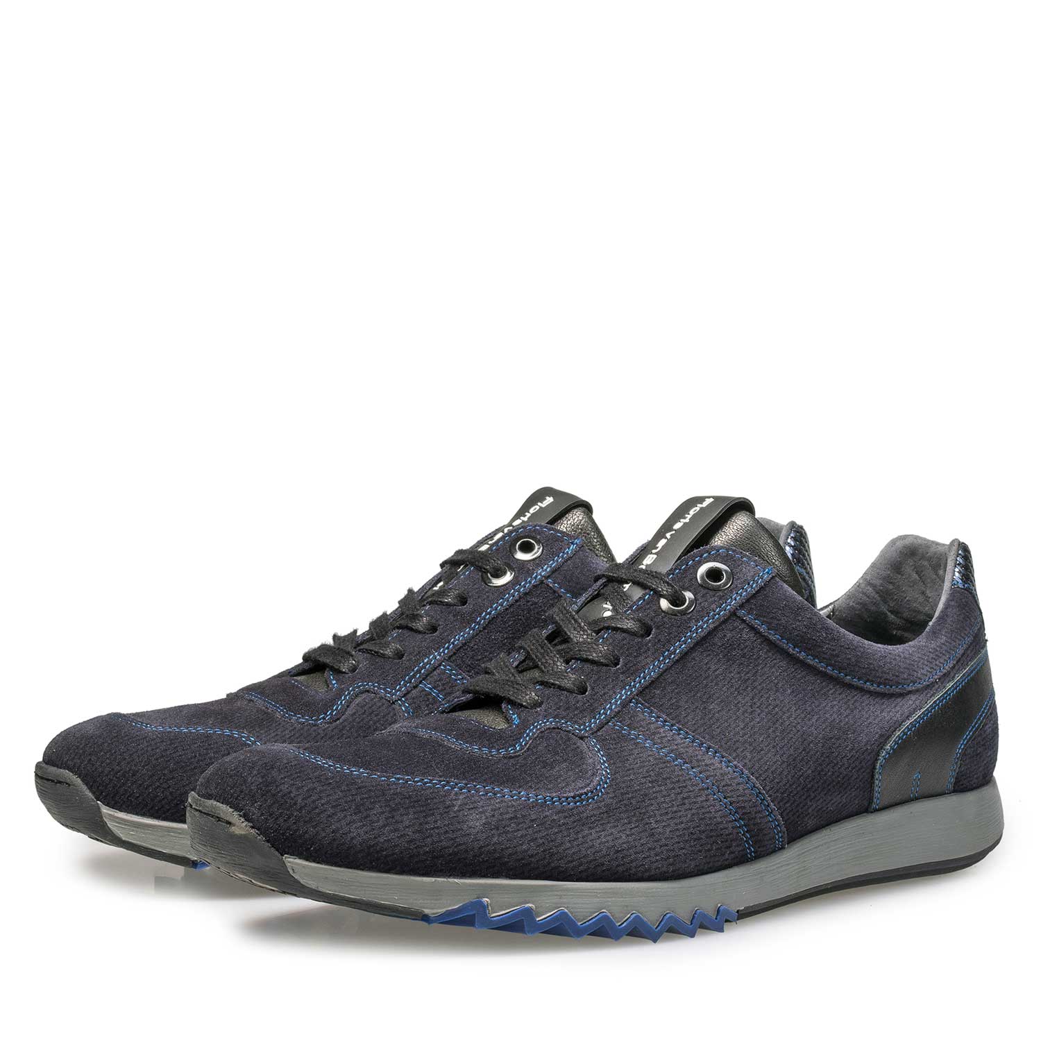 16171/09 - Blue calf’s suede leather sneaker with pattern 16171/09 - Blue calf’s suede leather sneaker with pattern