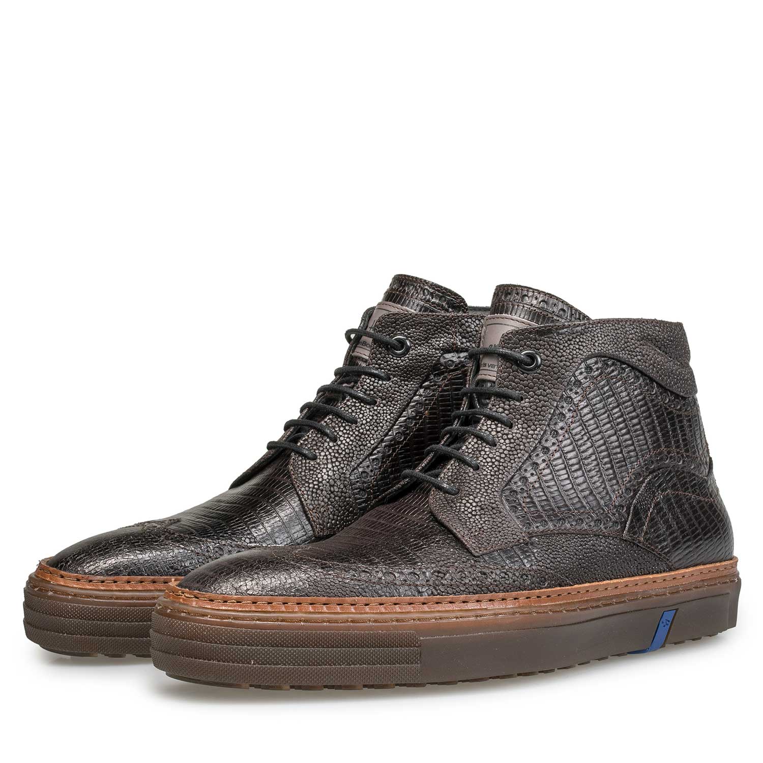 10080/10 - Halfhoge donkerbruine brogue sneaker 10080/10 - Halfhoge donkerbruine brogue sneaker