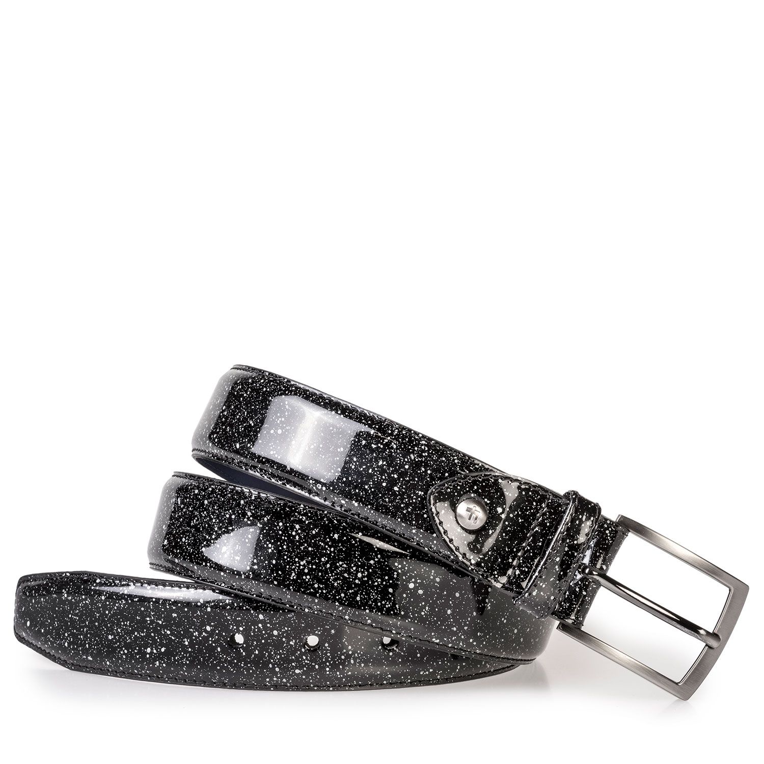 75203/05 - Zwarte lakleren riem met print 75203/05 - Zwarte lakleren riem met print