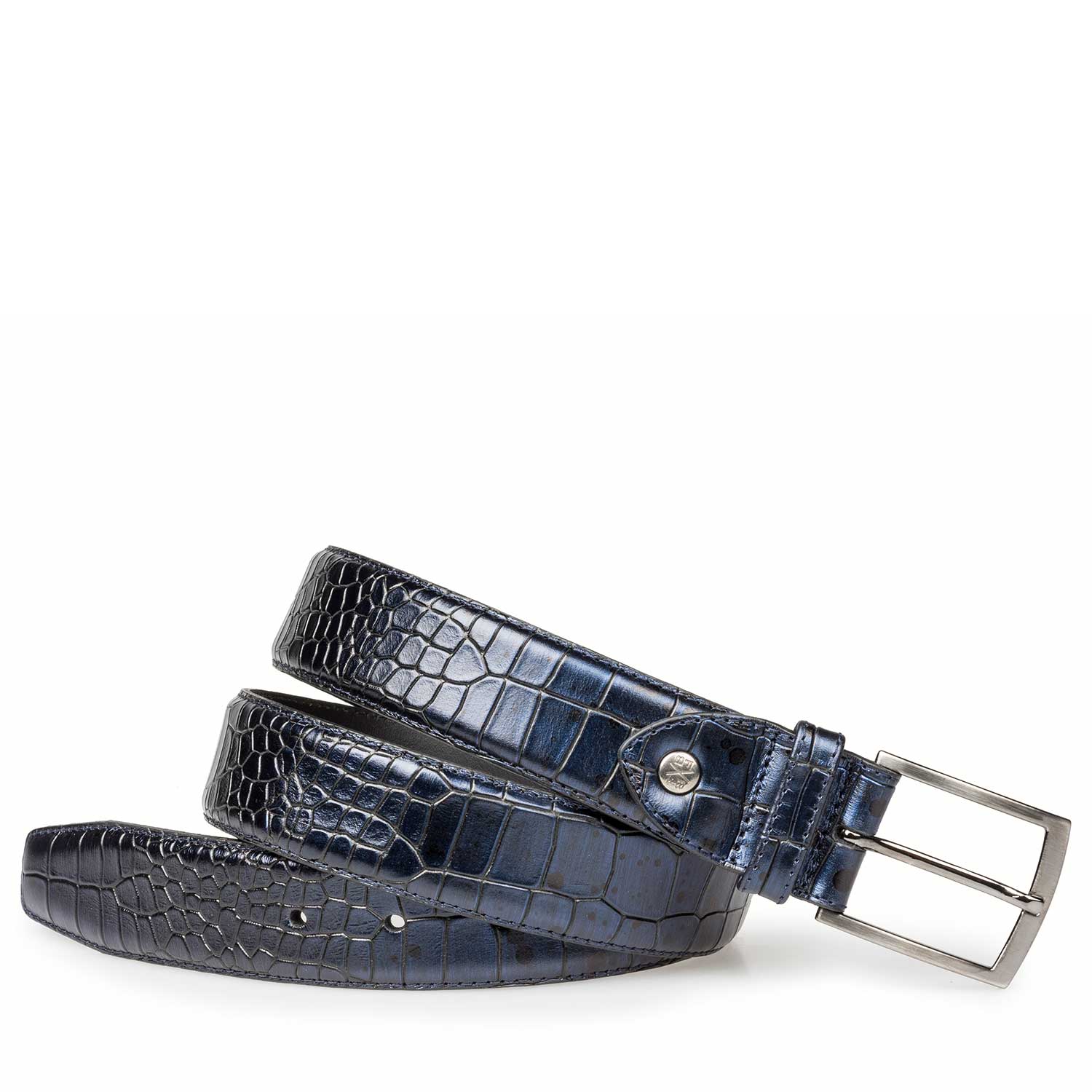 75190/11 - Blue calf’s leather belt with croco print 75190/11 - Blue calf’s leather belt with croco print