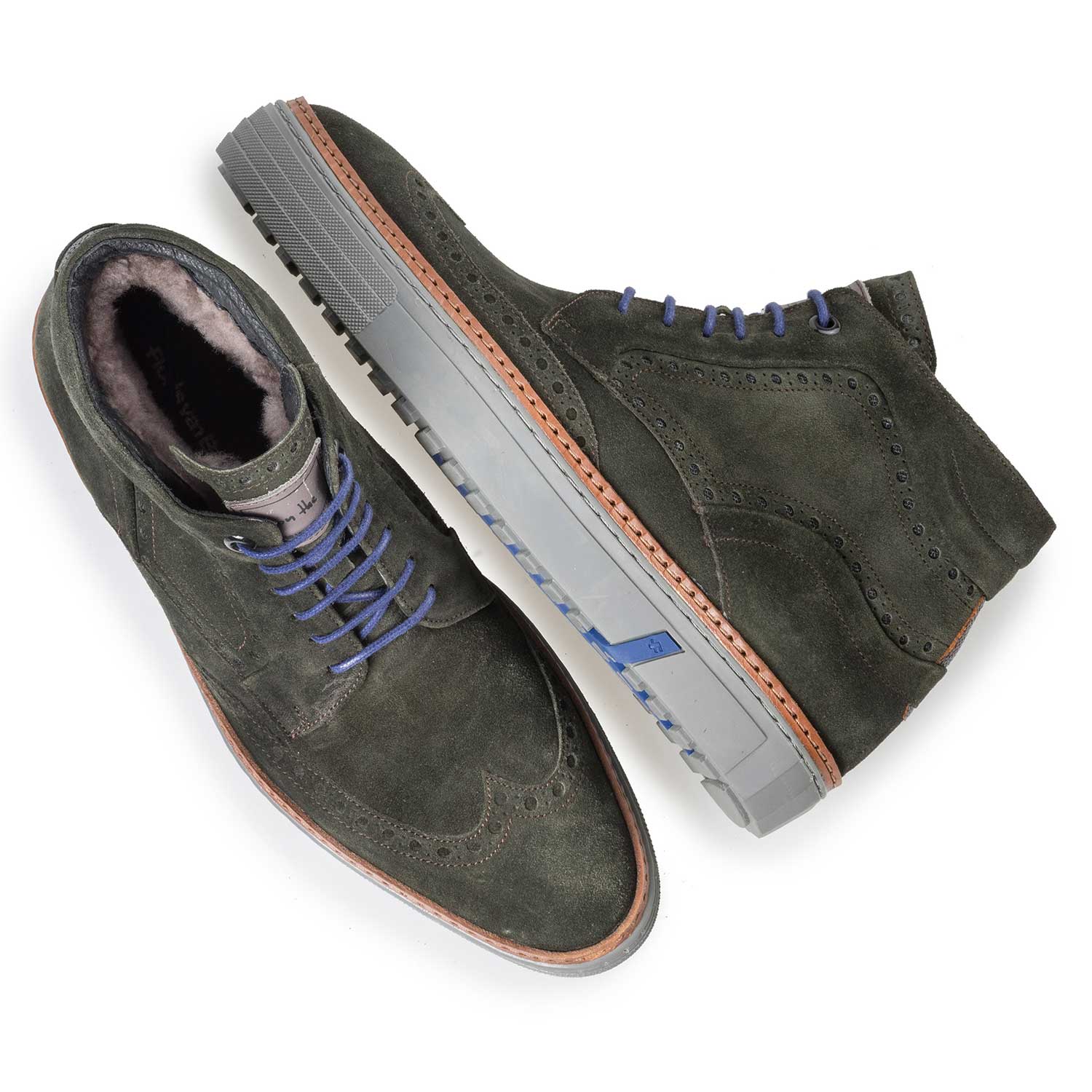 10080/02 - Mid-high olive green brogue sneaker 10080/02 - Mid-high olive green brogue sneaker