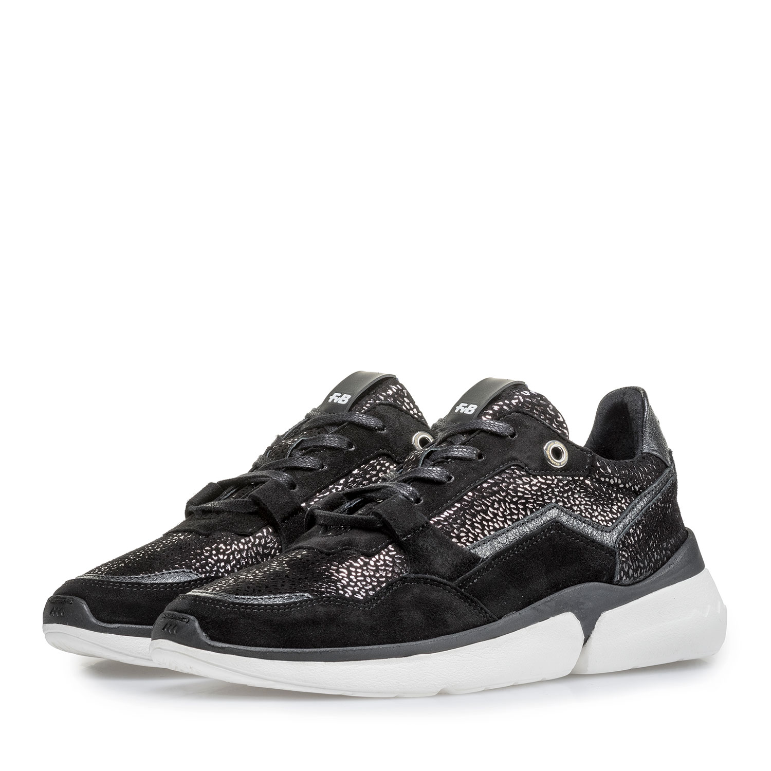 85291/12 - Black suede leather sneaker with metallic print 85291/12 - Black suede leather sneaker with metallic print