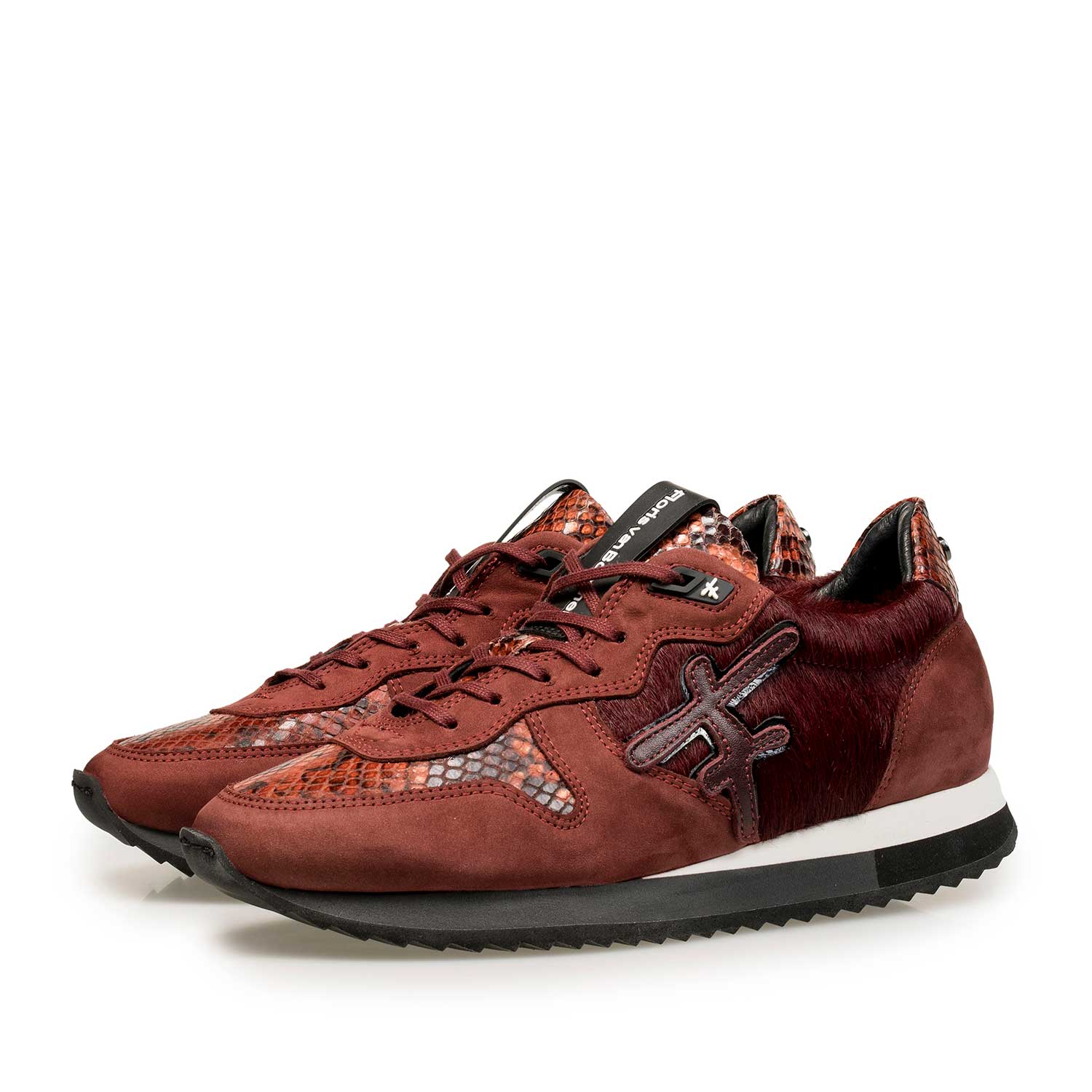 85256/00 - Bordeauxrode leren sneaker met ponyhair 85256/00 - Bordeauxrode leren sneaker met ponyhair