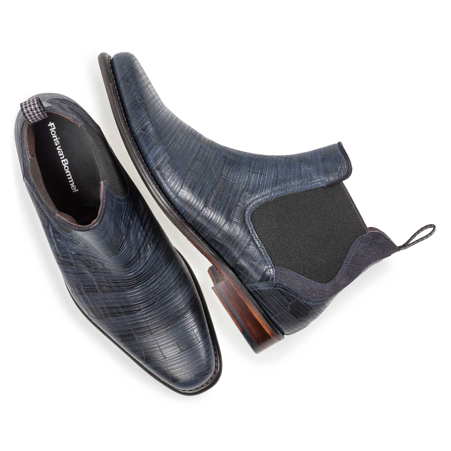 10637/02 - Donkerblauwe leren chelsea boot met print 10637/02 - Donkerblauwe leren chelsea boot met print