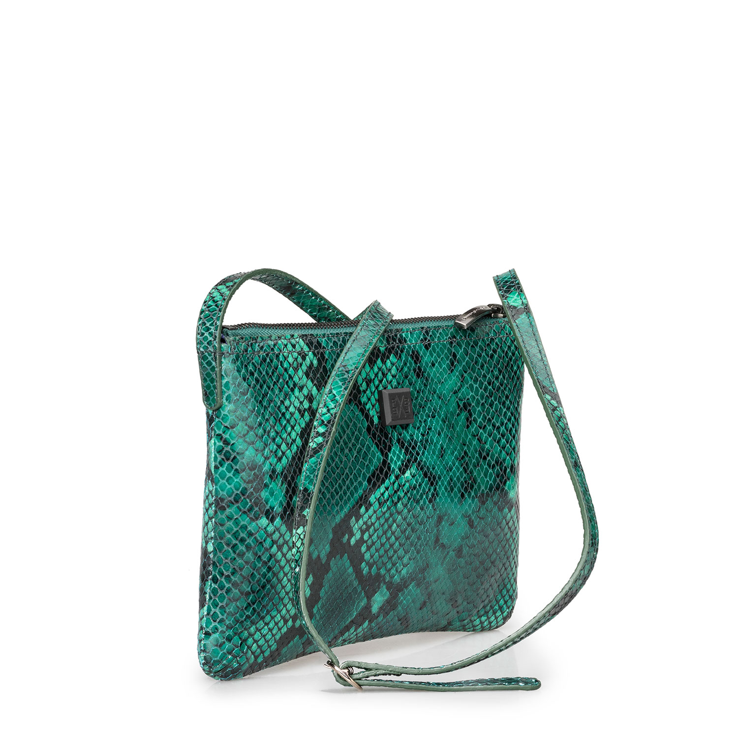 89015/07 - Groene leren crossbody tas met snakeprint 89015/07 - Groene leren crossbody tas met snakeprint