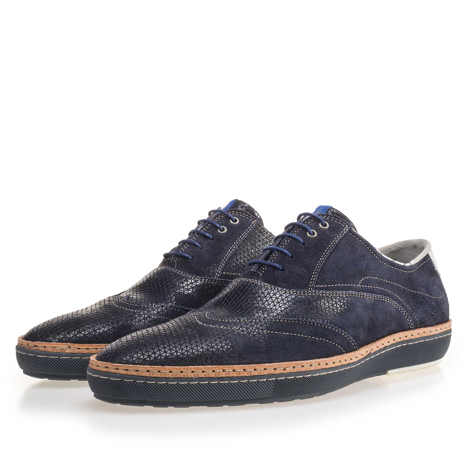 19072/01 - Dark blue brogue suede leather sneaker 19072/01 - Dark blue brogue suede leather sneaker