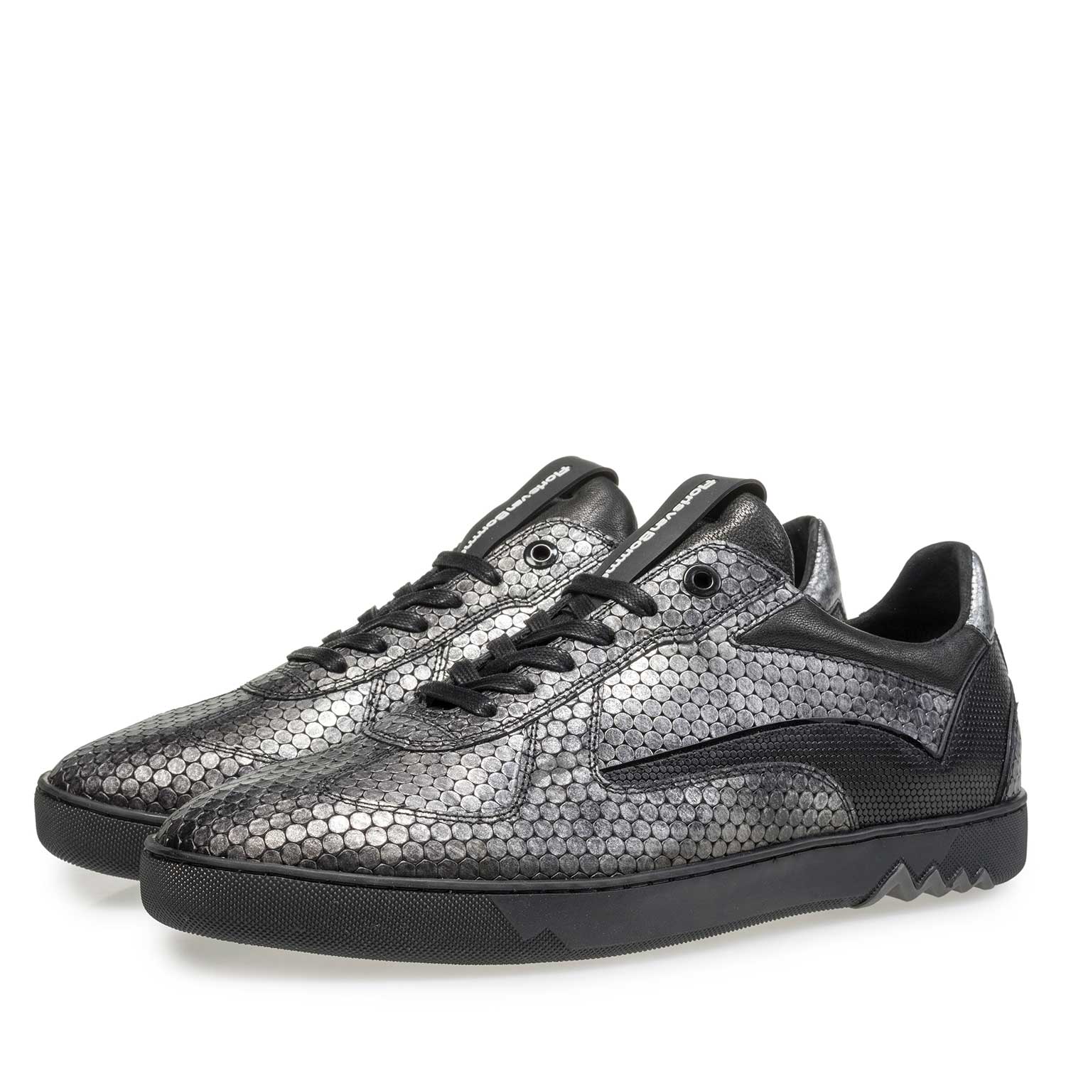 16242/12 - Grijze leren sneaker met metallic print 16242/12 - Grijze leren sneaker met metallic print