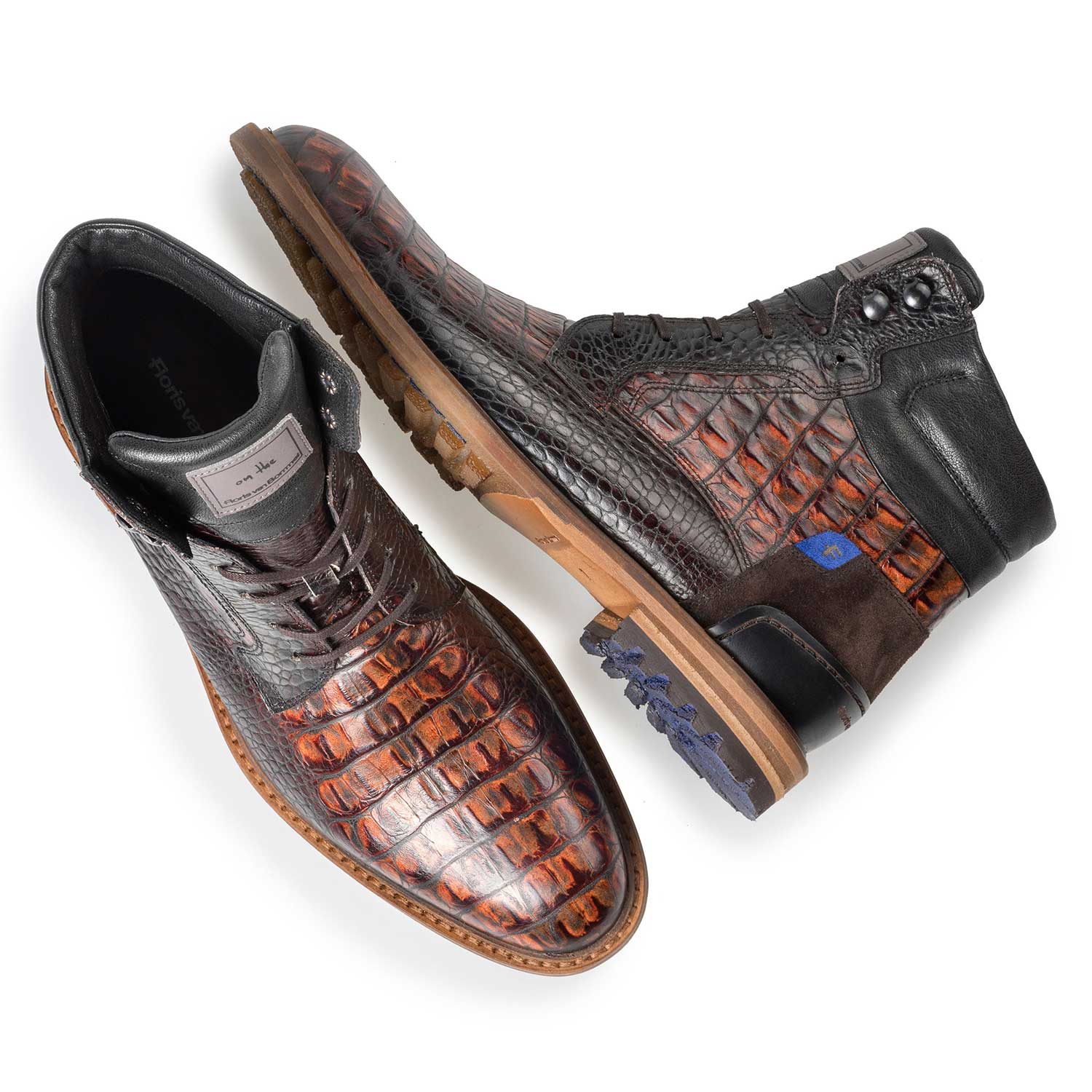 10234/12 - Brown calf leather lace boot with croco print 10234/12 - Brown calf leather lace boot with croco print