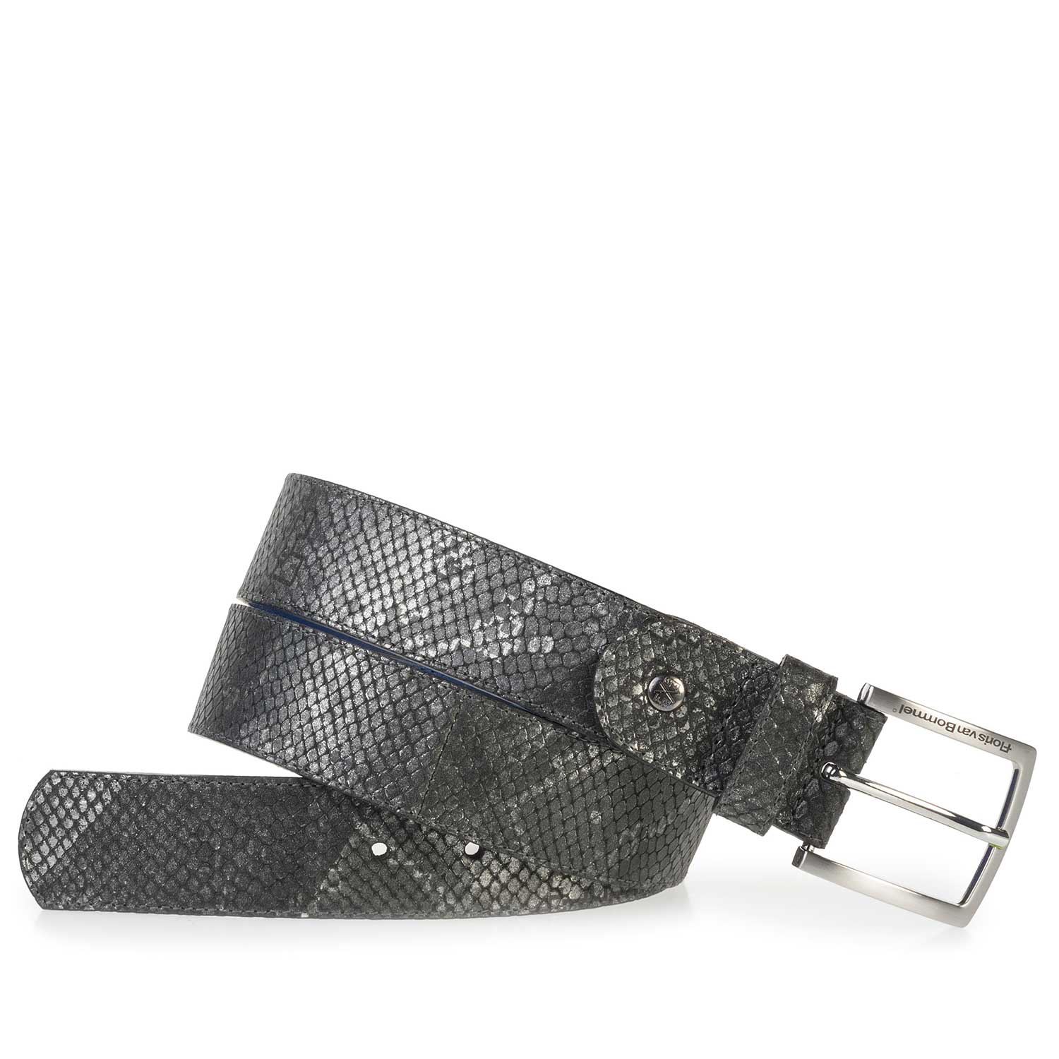 75184/17 - Premium grijze leren riem met print 75184/17 - Premium grijze leren riem met print