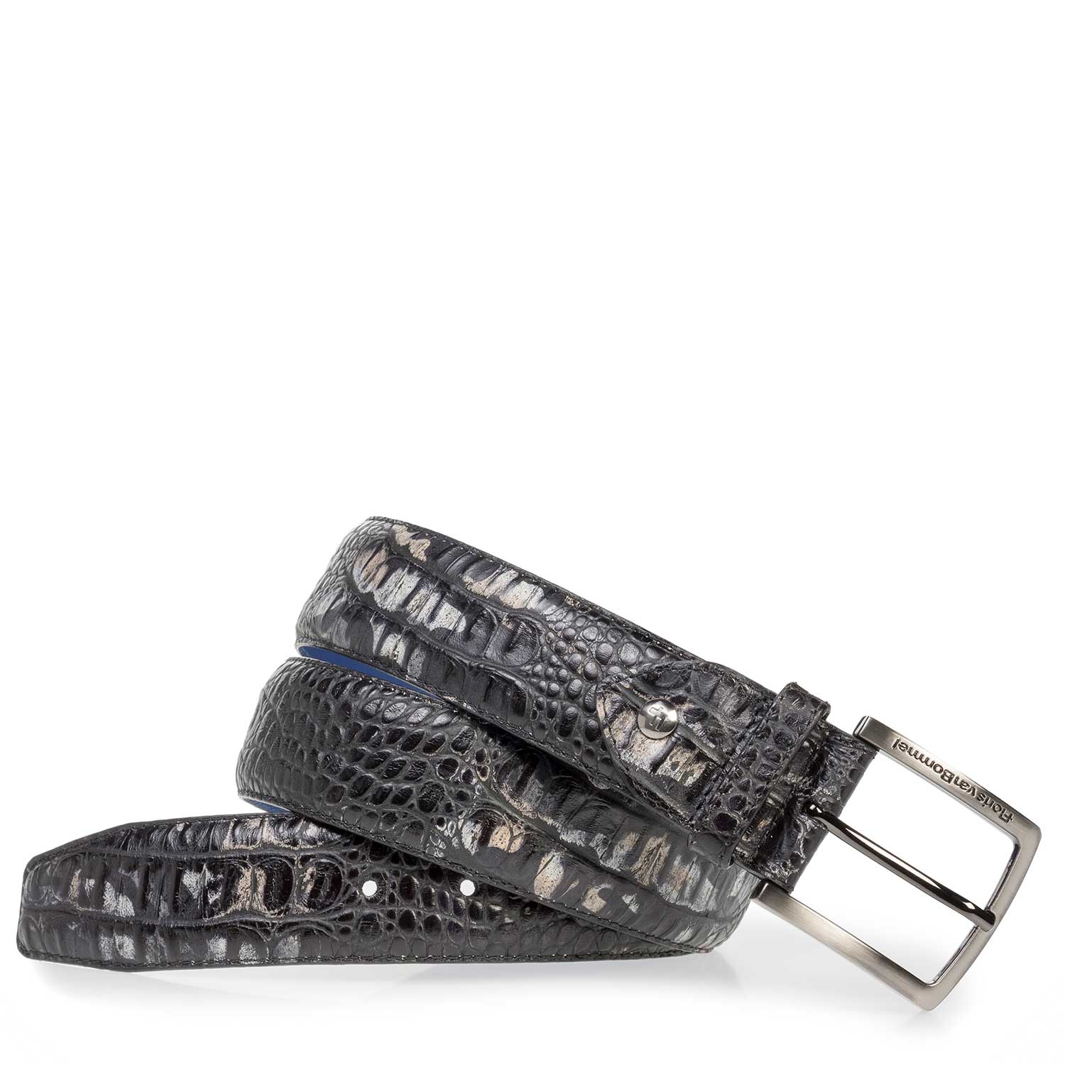 75202/14 - Zwarte leren riem met crocoprint 75202/14 - Zwarte leren riem met crocoprint