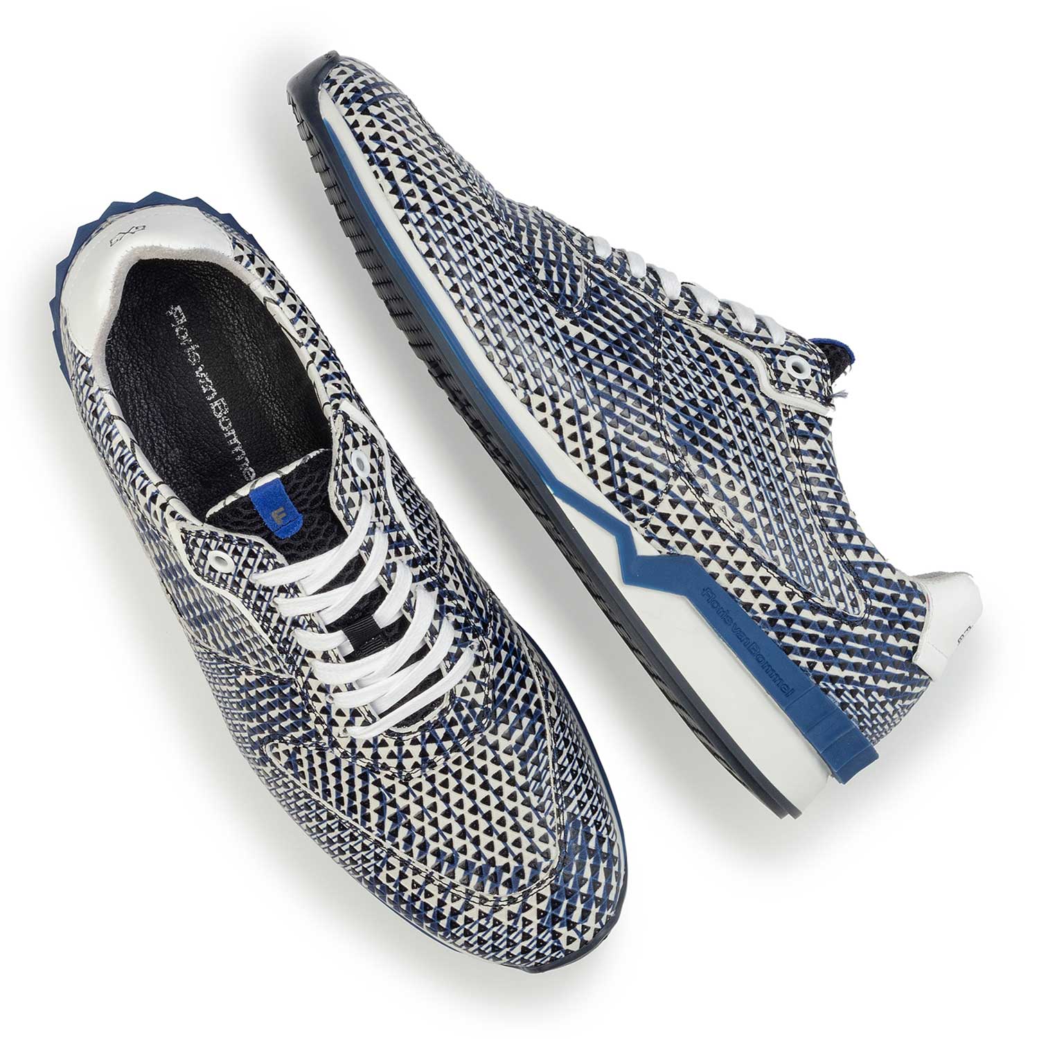 16225/02 - Blauw/witte leren sneaker met dessin 16225/02 - Blauw/witte leren sneaker met dessin