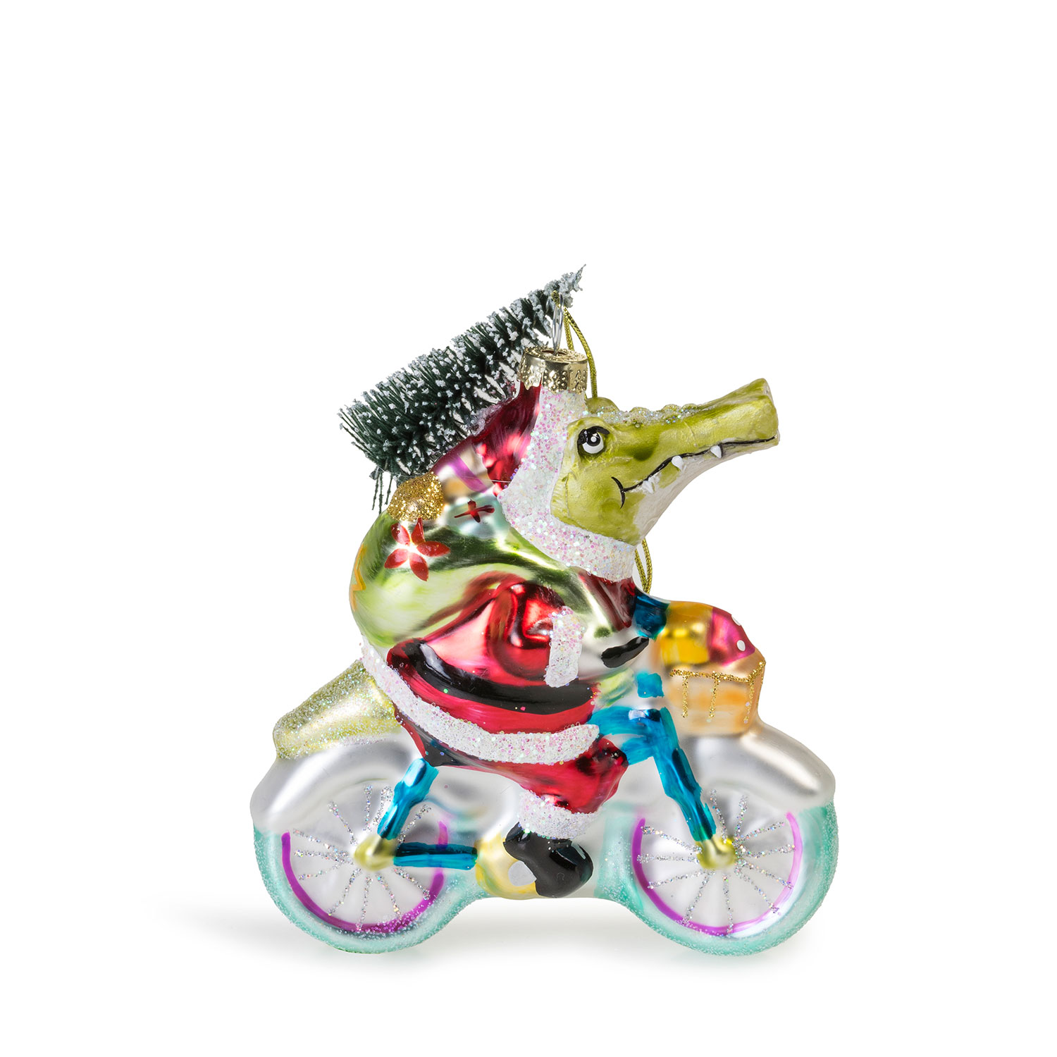 44005/02 - Kerstbal krokodil op de fiets 44005/02 - Kerstbal krokodil op de fiets