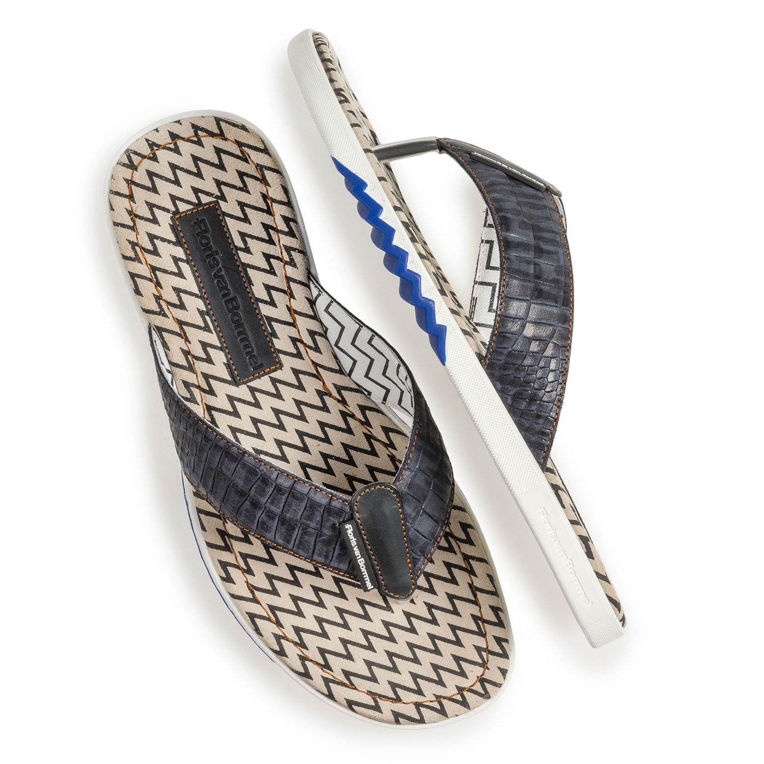 20201/16 - Donkerblauwe teenslipper met crocoprint 20201/16 - Donkerblauwe teenslipper met crocoprint