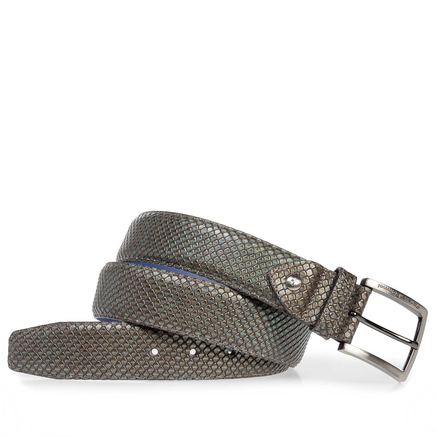 75202/16 - Premium groene metallic leren riem met print 75202/16 - Premium groene metallic leren riem met print