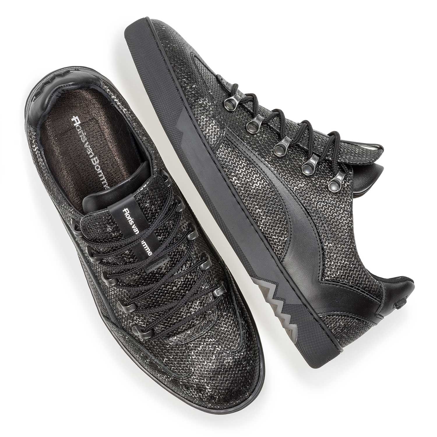 16464/03 - Donkergrijze leren veterschoen met metallicprint 16464/03 - Donkergrijze leren veterschoen met metallicprint