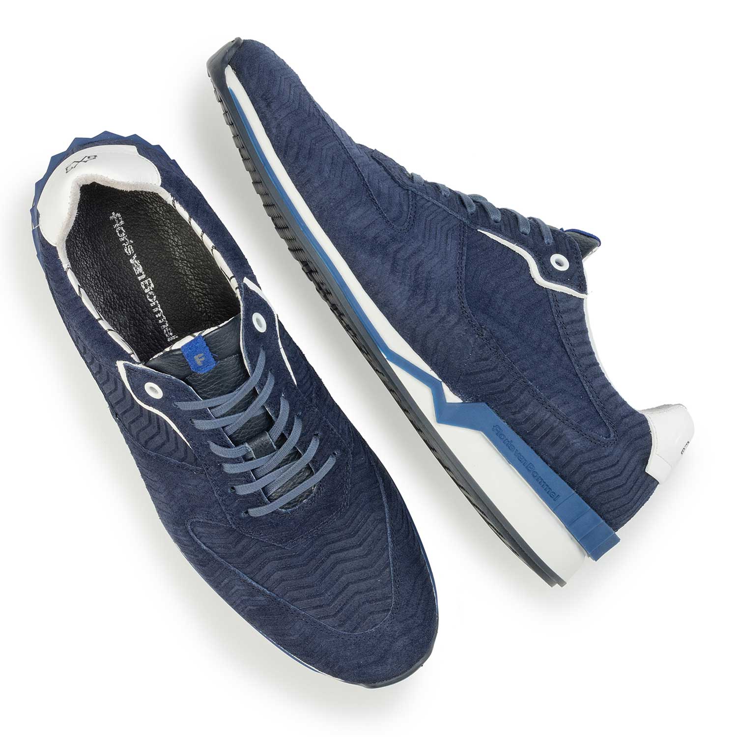 16225/00 - Dark blue suede leather sneaker with a zig-zag print 16225/00 - Dark blue suede leather sneaker with a zig-zag print