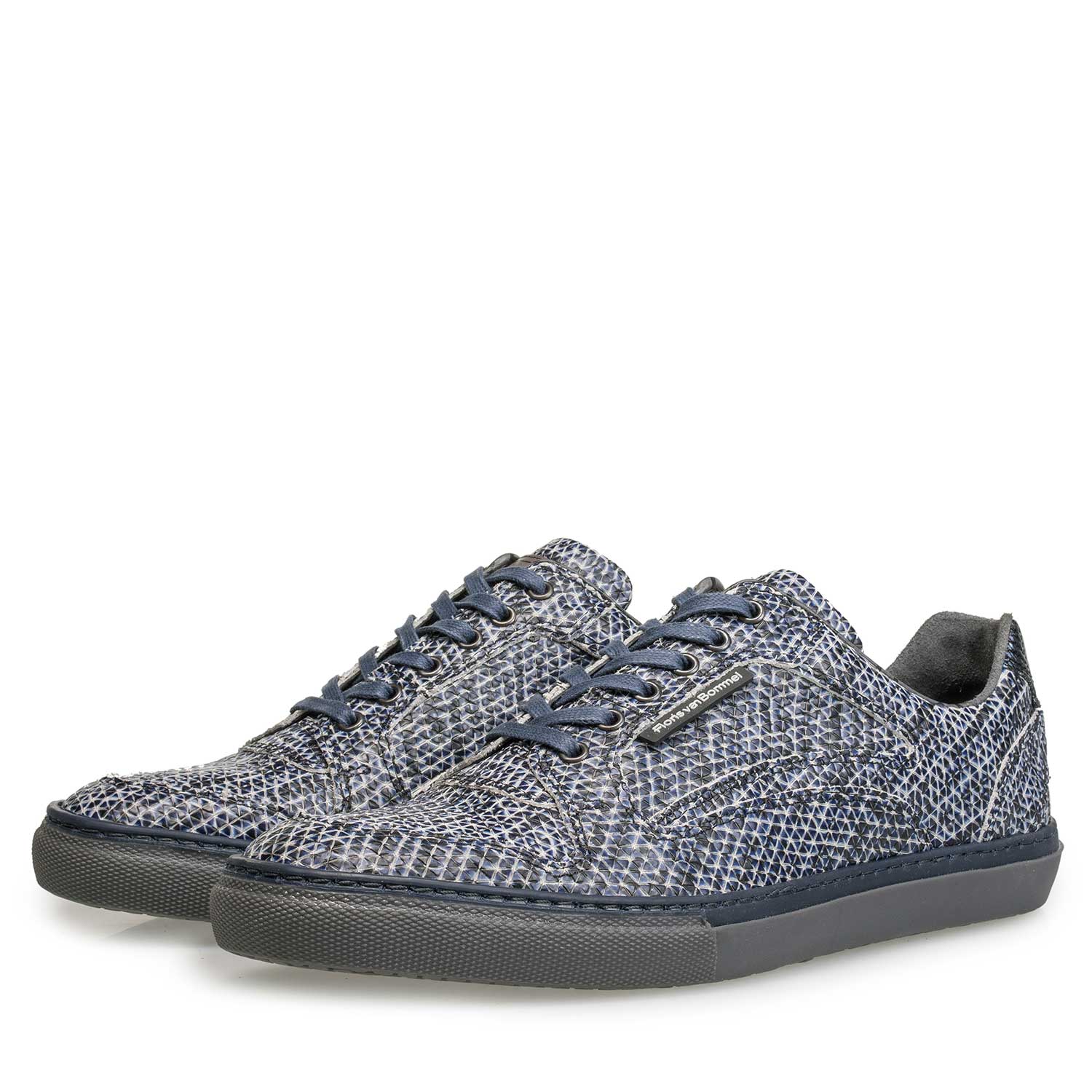 14279/01 - Blauwe kalfsleren sneaker met print 14279/01 - Blauwe kalfsleren sneaker met print