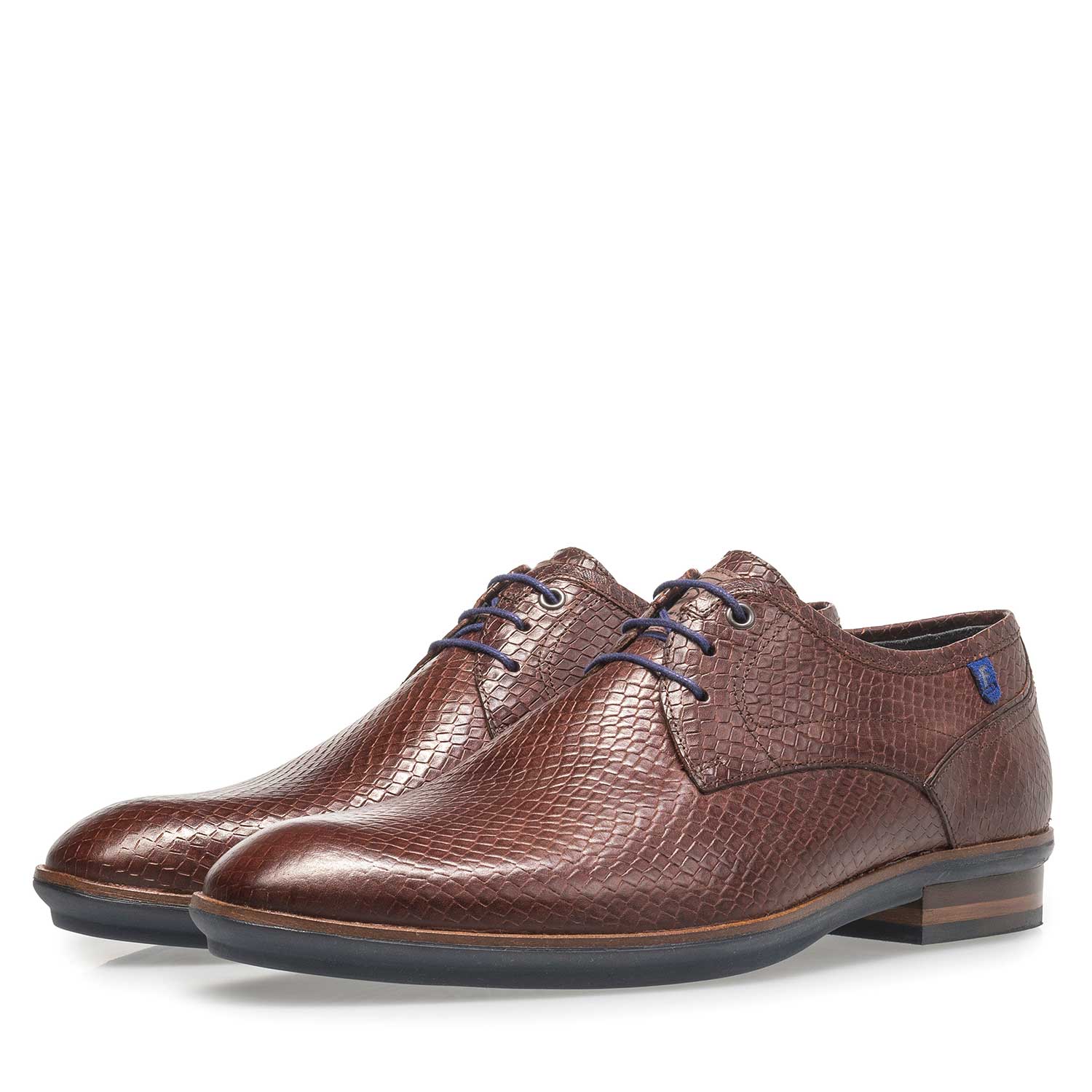 14293/21 - Leren veterschoen met snakeprint cognac 14293/21 - Leren veterschoen met snakeprint cognac