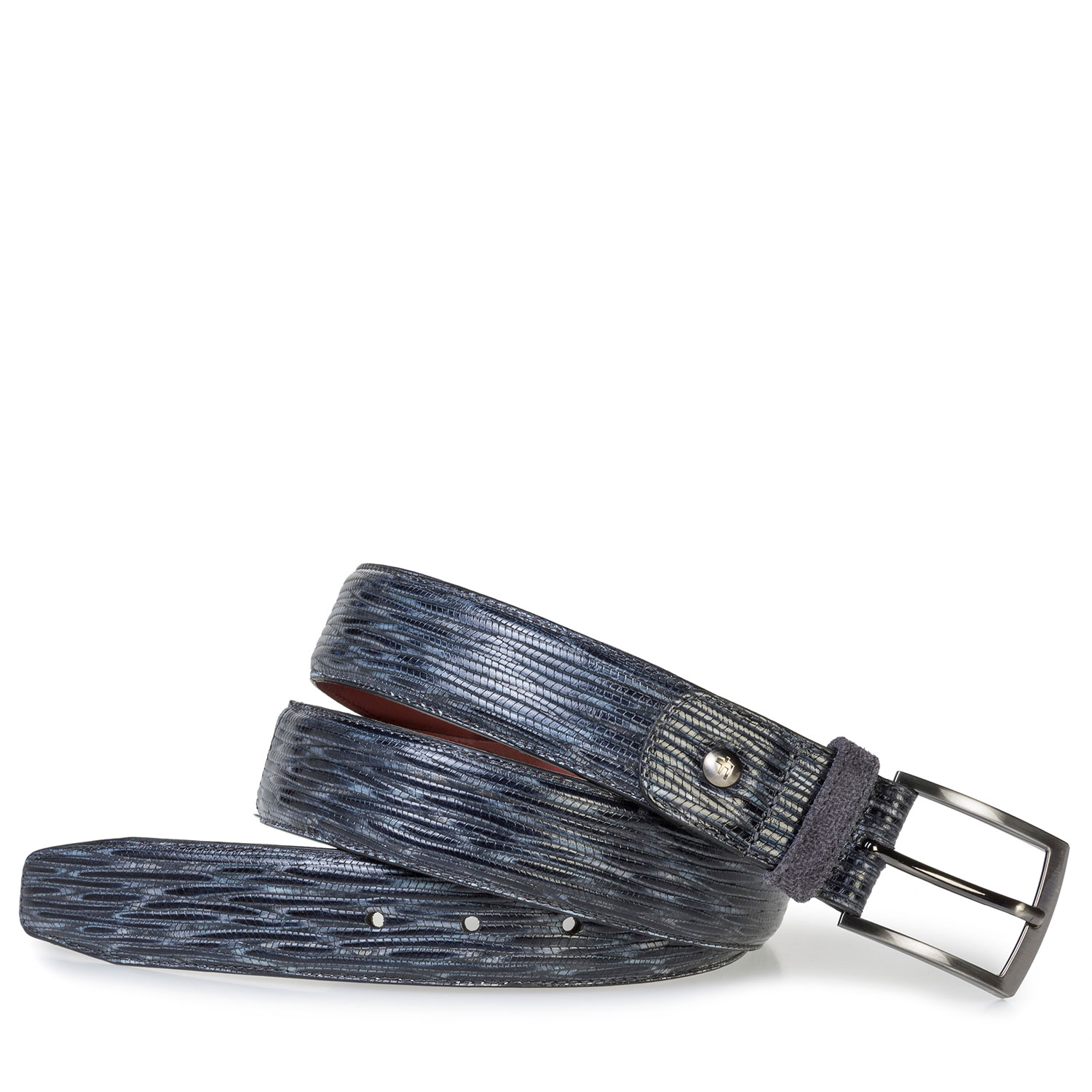 75188/53 - Blauw/grijze leren riem met print 75188/53 - Blauw/grijze leren riem met print