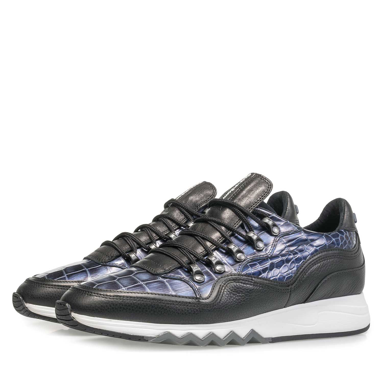 16394/00 - Premium blue printed metallic leather sneaker 16394/00 - Premium blue printed metallic leather sneaker