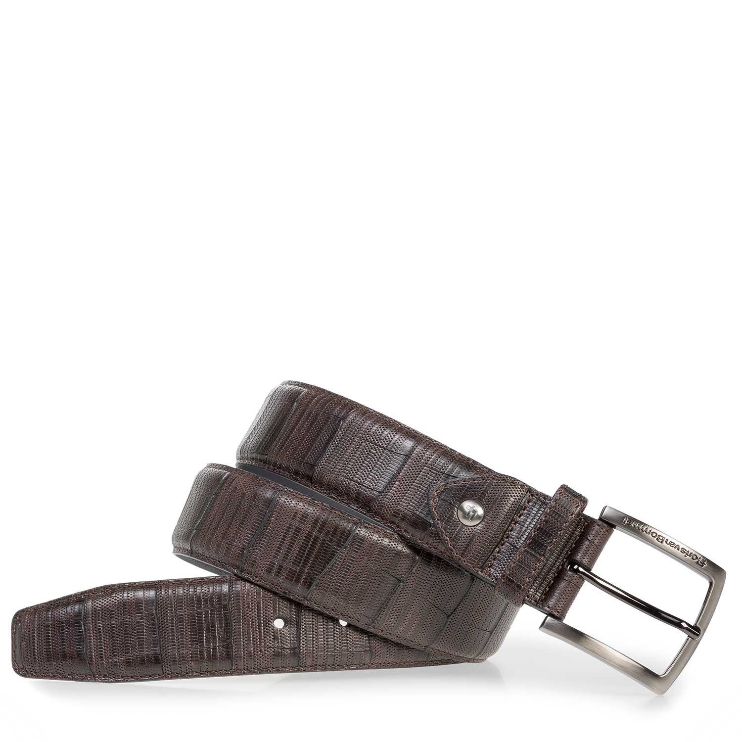 75202/04 - Dark brown leather belt with print 75202/04 - Dark brown leather belt with print