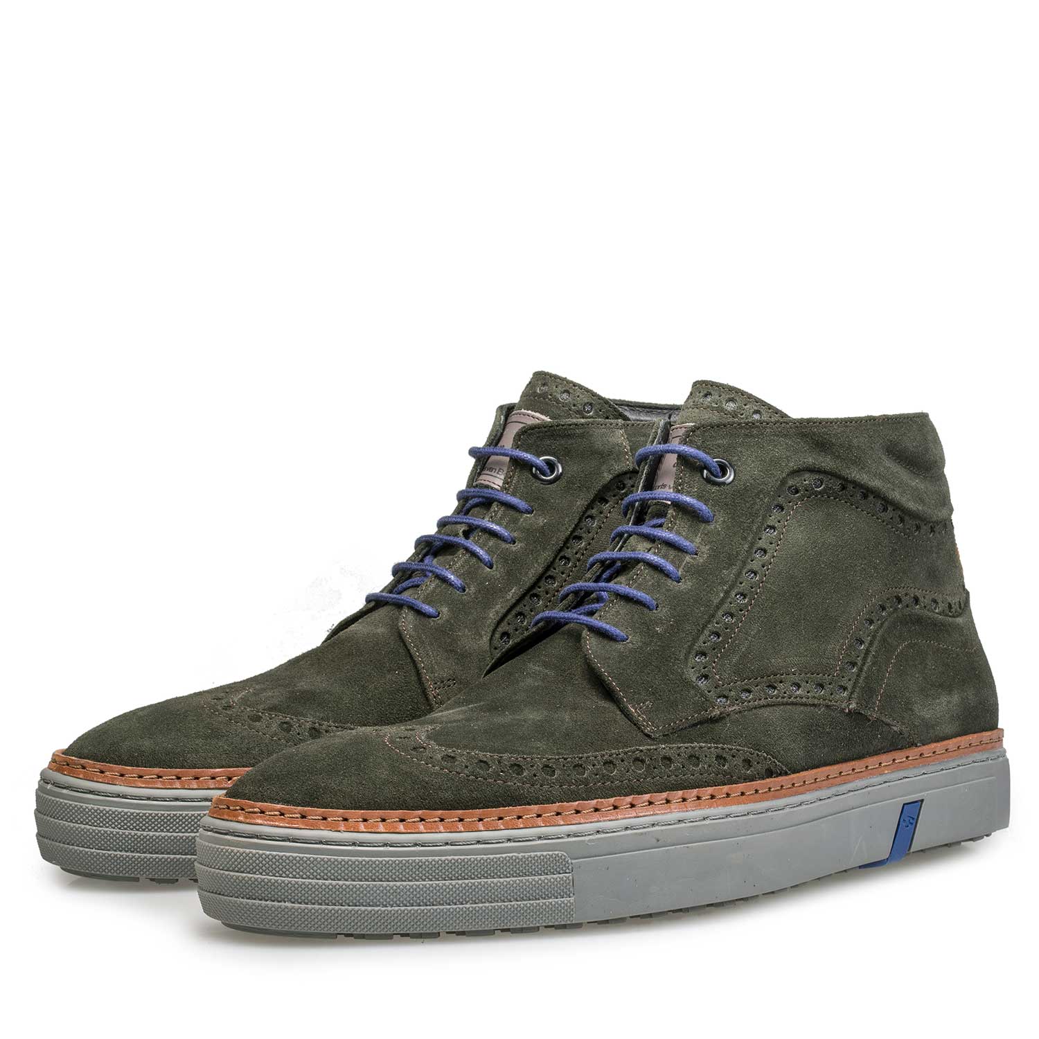 10080/02 - Mid-high olive green brogue sneaker 10080/02 - Mid-high olive green brogue sneaker