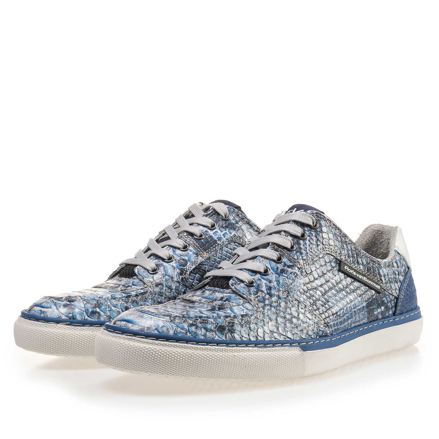 16252/02 - Blue leather lace shoe with a snake print 16252/02 - Blue leather lace shoe with a snake print