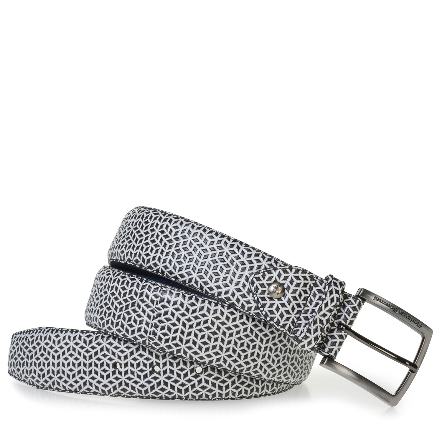 75202/54 - Witte leren riem met zwarte print 75202/54 - Witte leren riem met zwarte print