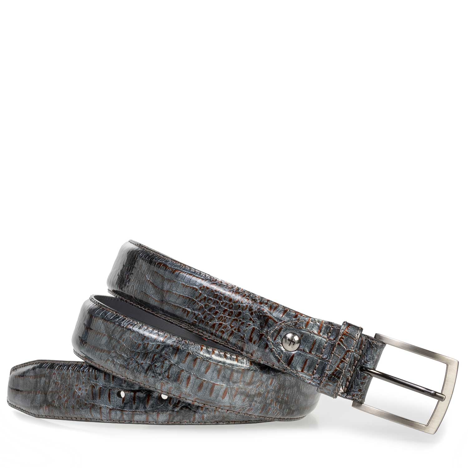 75201/16 - Grijze lakleren riem met crocoprint 75201/16 - Grijze lakleren riem met crocoprint
