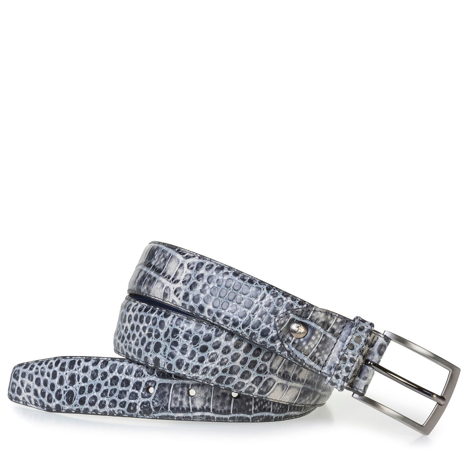 75203/03 - Zwarte leren riem met grijze crocoprint 75203/03 - Zwarte leren riem met grijze crocoprint