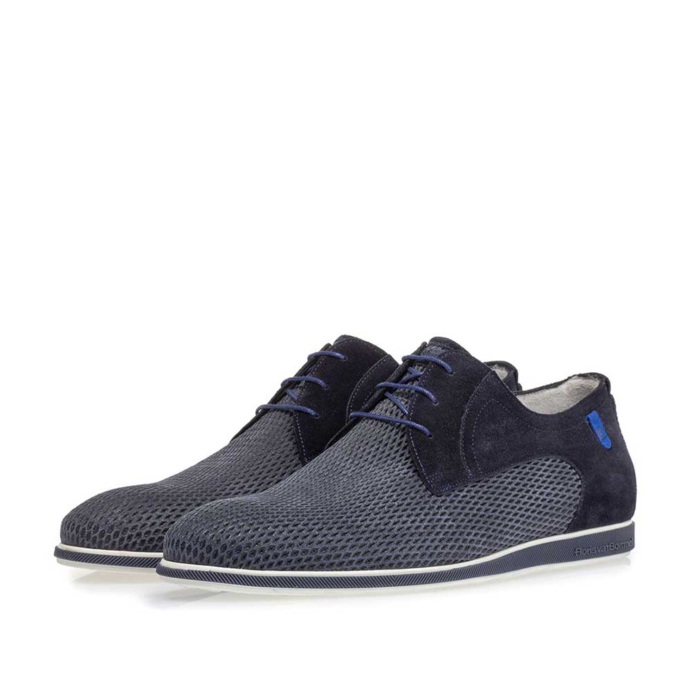 18402/04 - Veterschoen geprint suède blauw 18402/04 - Veterschoen geprint suède blauw