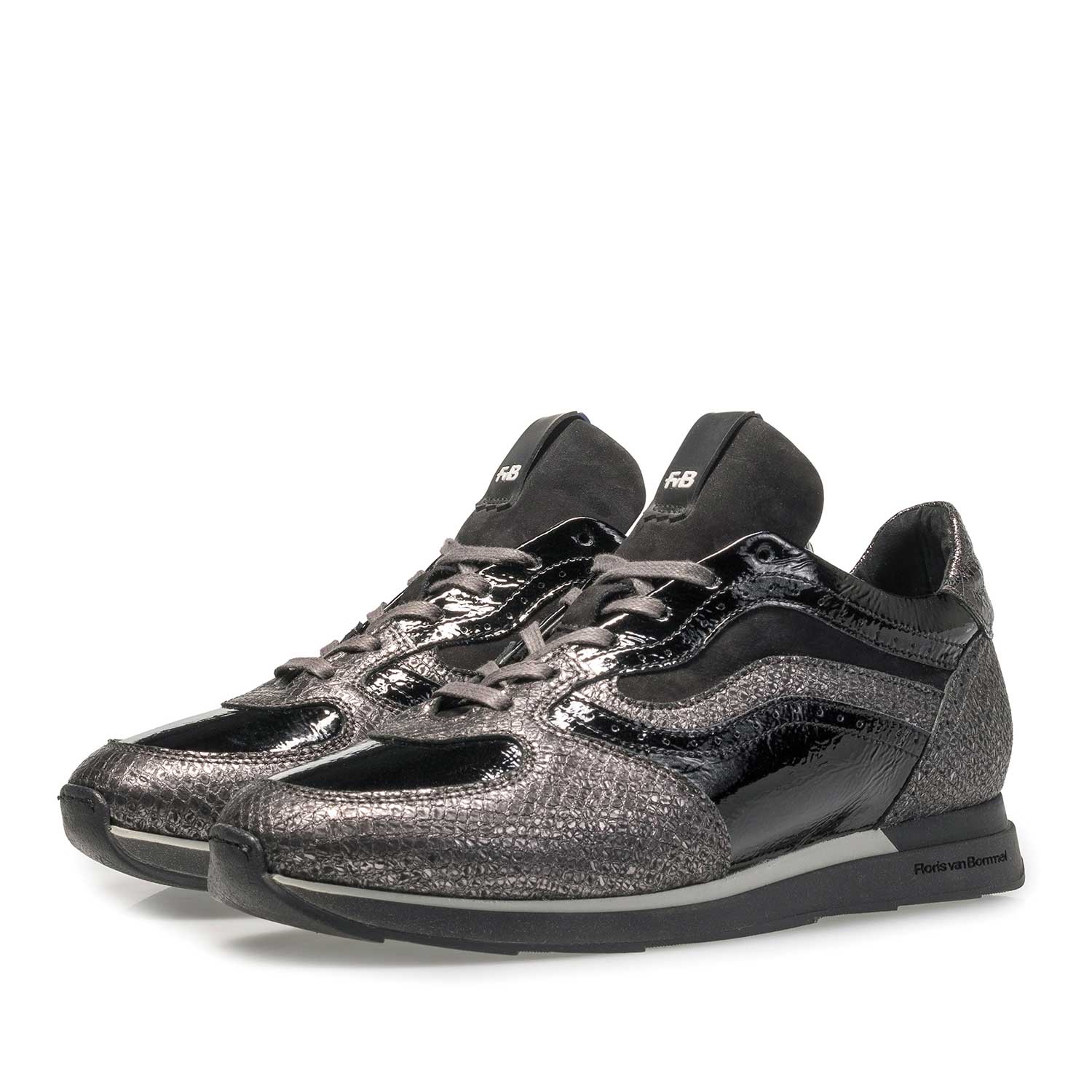 85279/03 - Grijze leren sneaker met metallicprint 85279/03 - Grijze leren sneaker met metallicprint