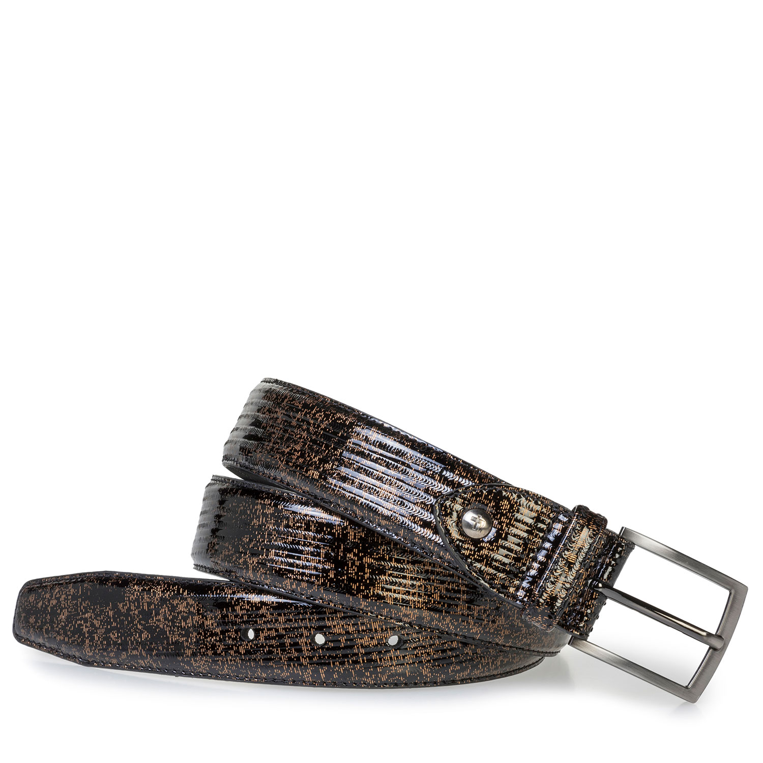 75203/01 - Bruine lakleren riem met metallicprint 75203/01 - Bruine lakleren riem met metallicprint
