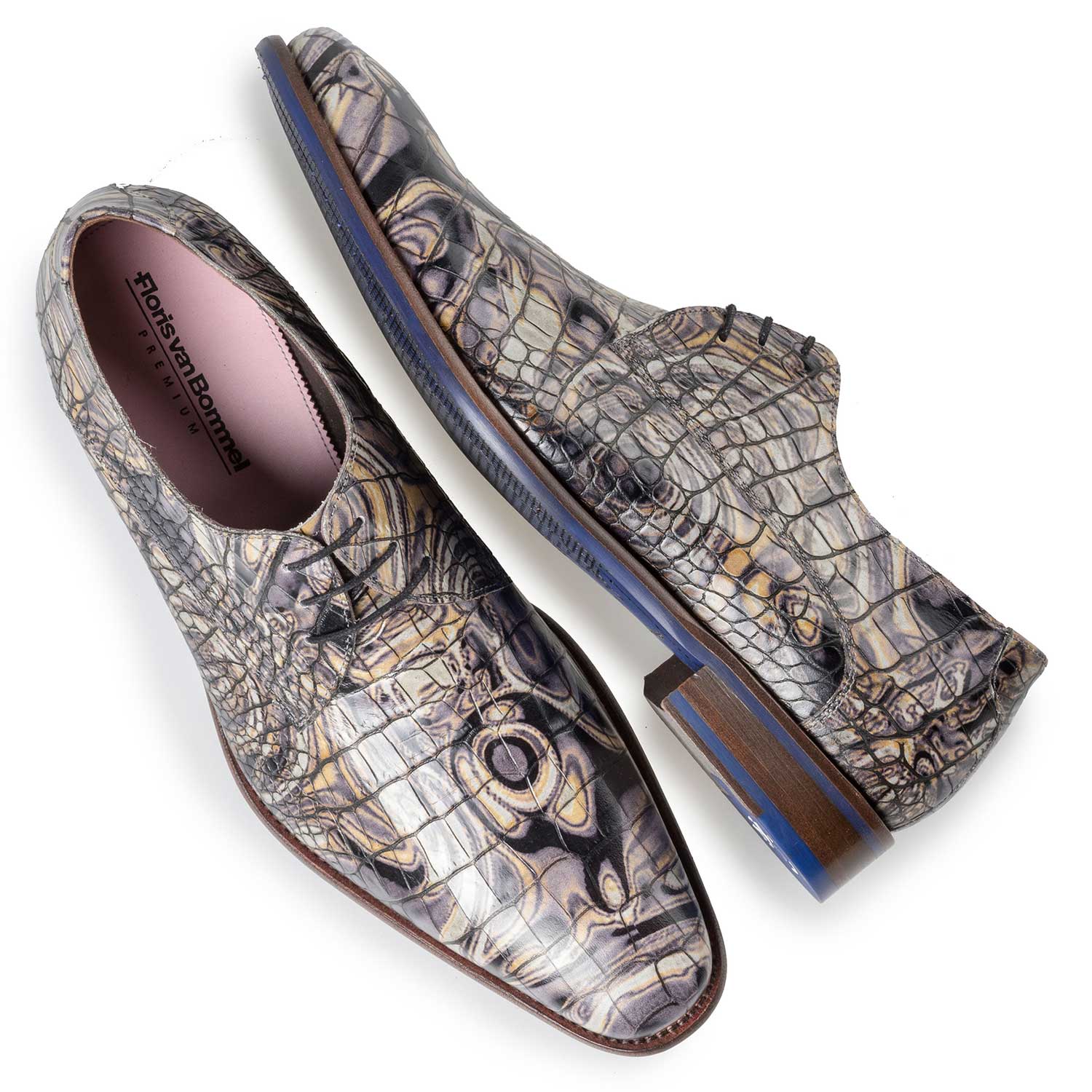 14267/04 - Premium grijze kalfsleren veterschoen met crocoprint 14267/04 - Premium grijze kalfsleren veterschoen met crocoprint