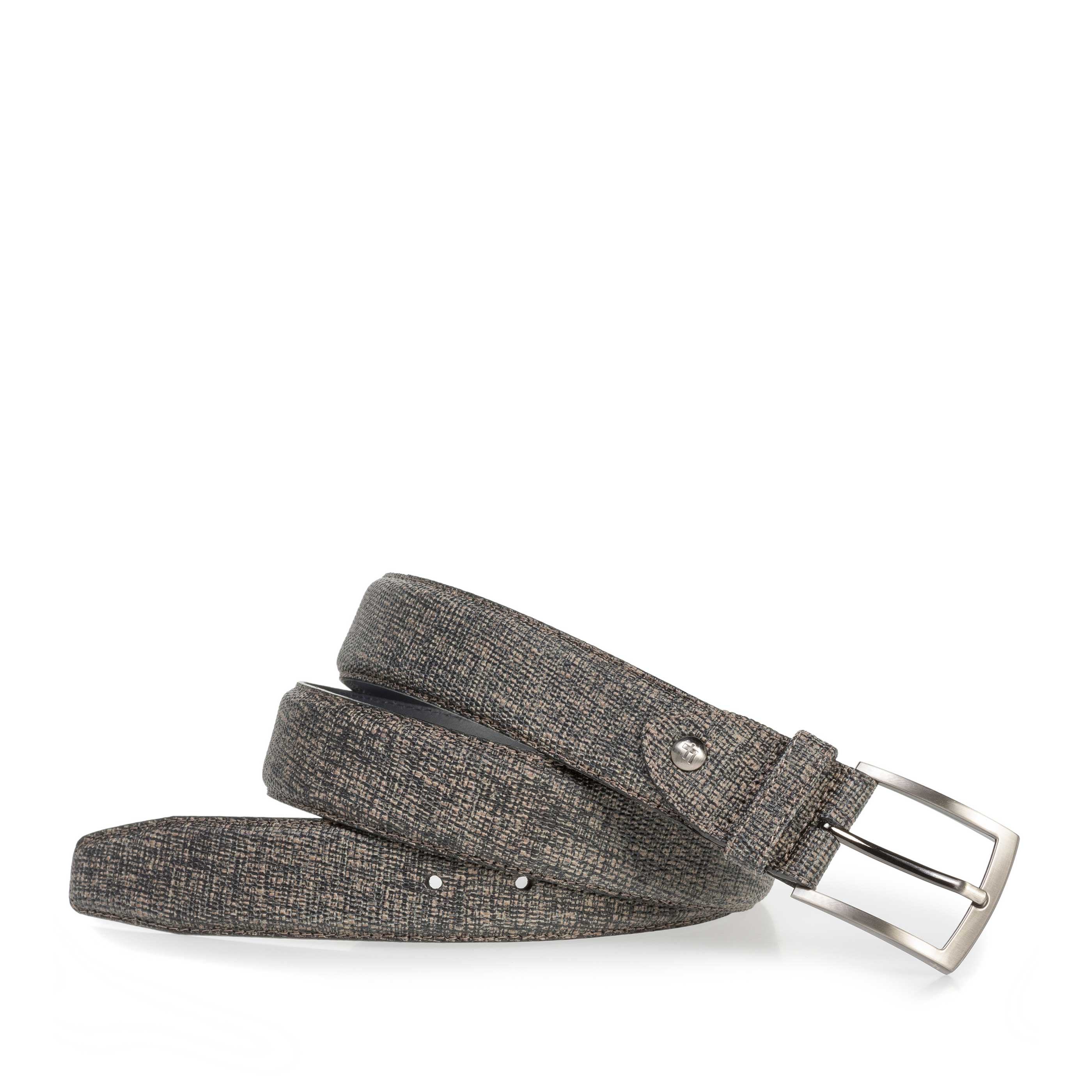 75201/14 - Leren riem met zwarte print taupe 75201/14 - Leren riem met zwarte print taupe