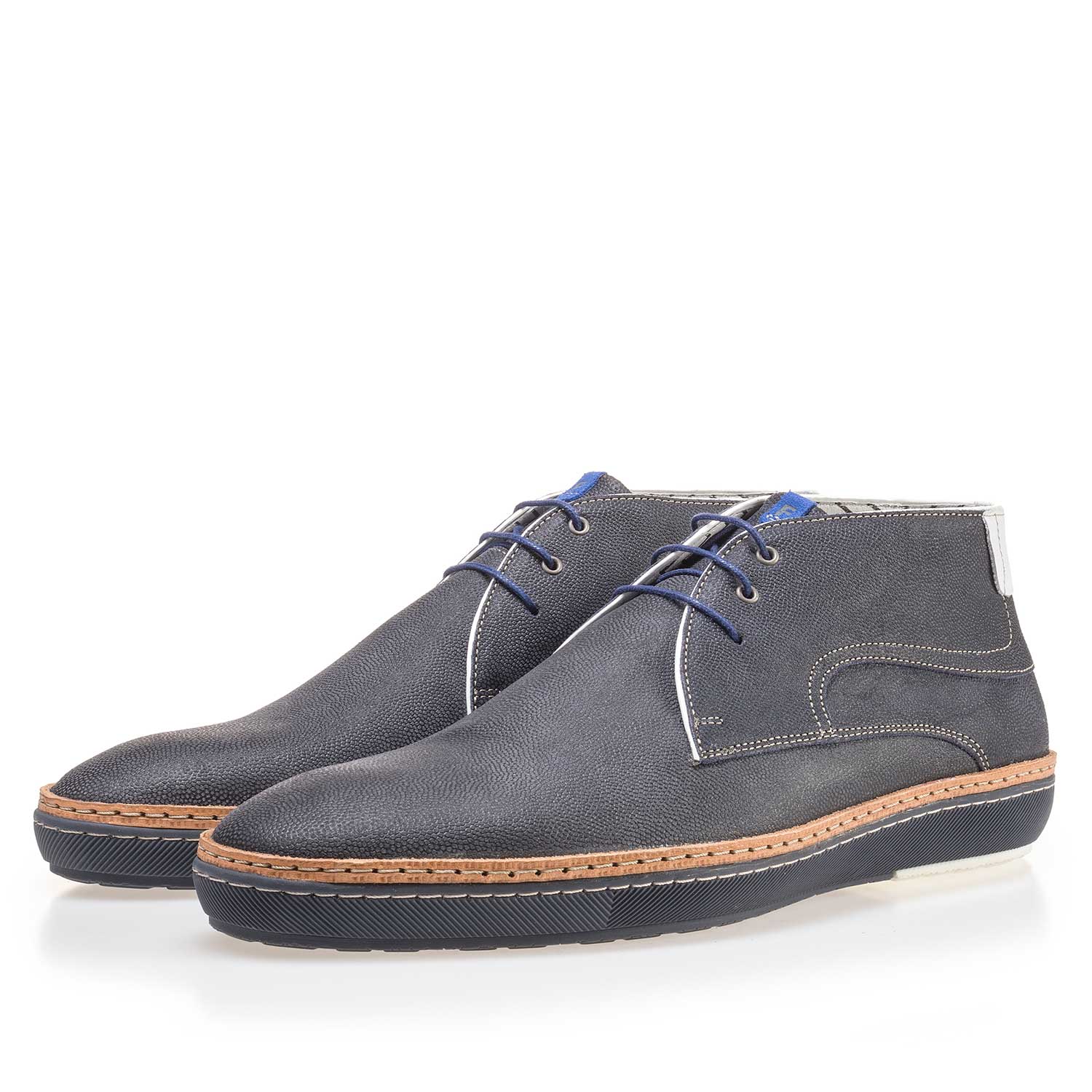 10015/00 - Dark blue suede leather lace boot with pattern 10015/00 - Dark blue suede leather lace boot with pattern