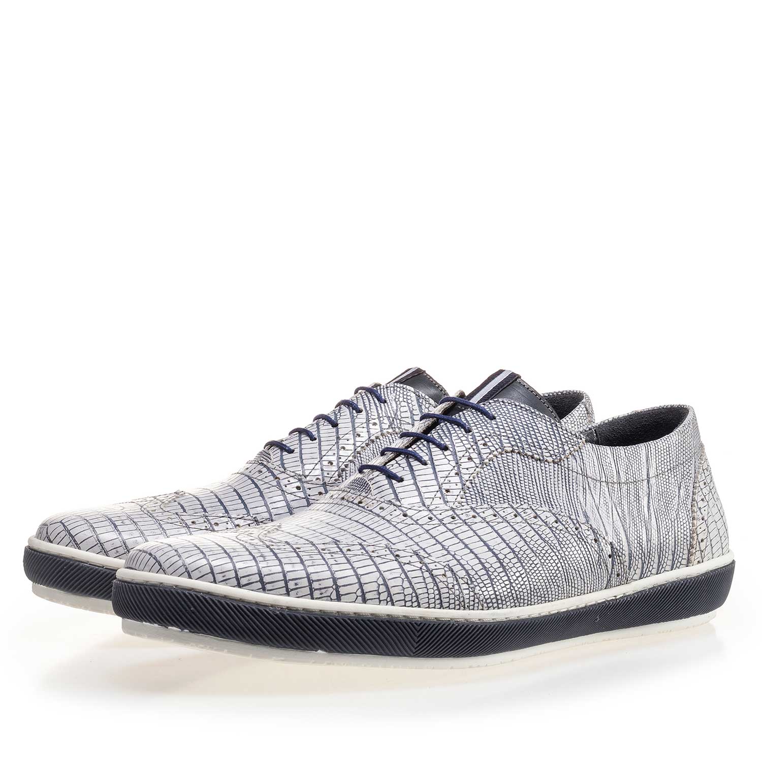 19036/36 - Witte leren sneaker met lizardprint 19036/36 - Witte leren sneaker met lizardprint
